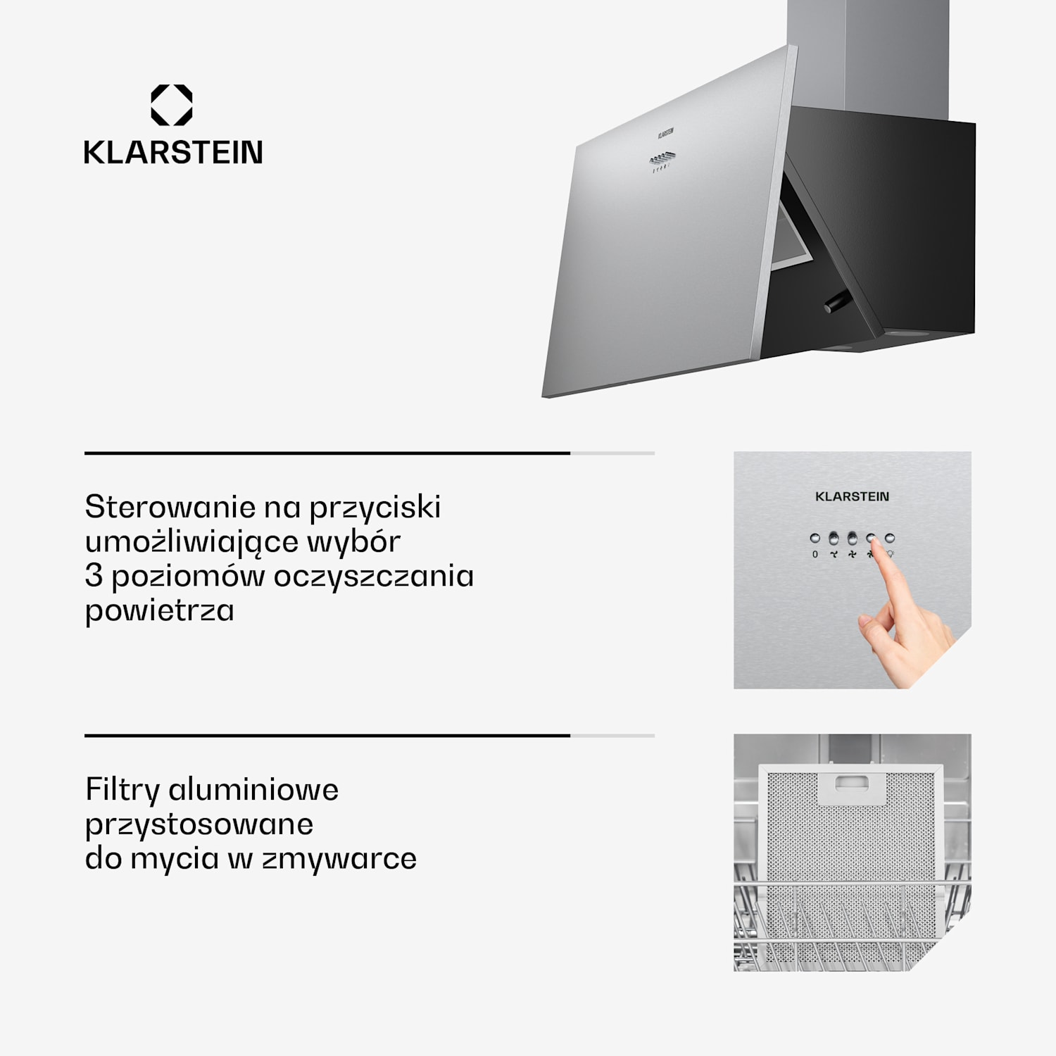 Silver Lining Skośny okap kuchenny | Tryb otwarty i zamknięty | Wysokiej jakości design | 597 m³/h | 90 cm 90 cm
