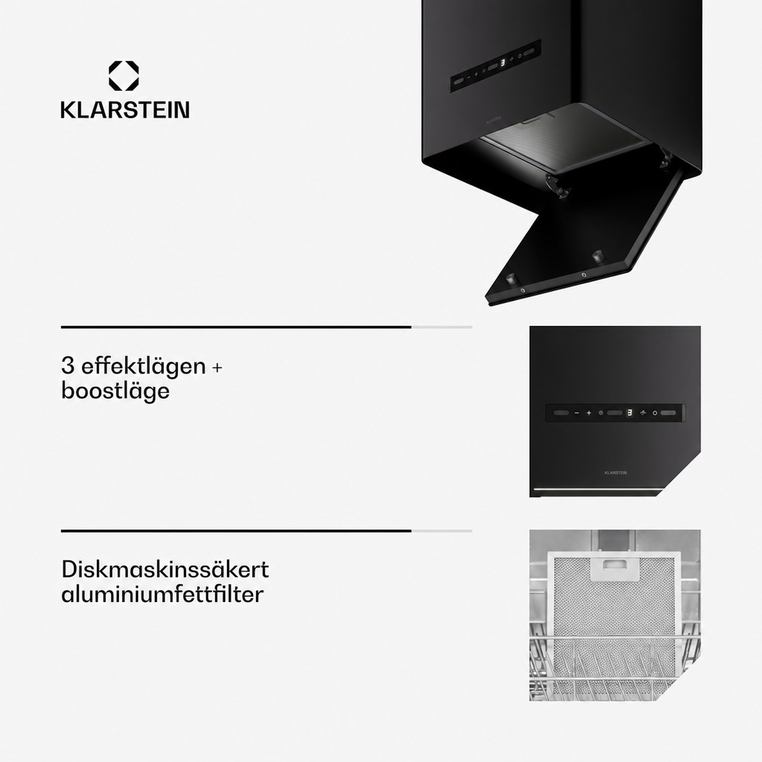 Nexture Frihängande Ö-infläkt | A++ | 40 cm | 661 m³/h | Svart 