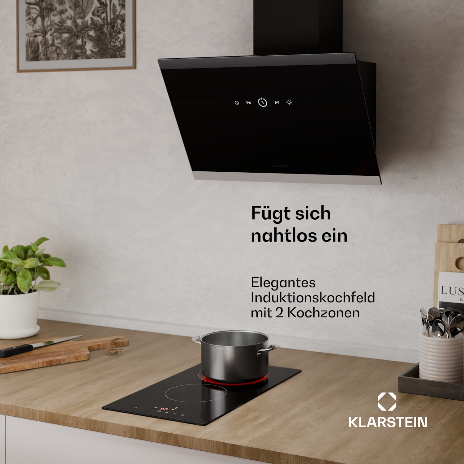 Hito Glaskeramik-Kochfeld | 2 Kochzonen | 3000 W | 9 Leistungsstufen | 30 cm 30 cm