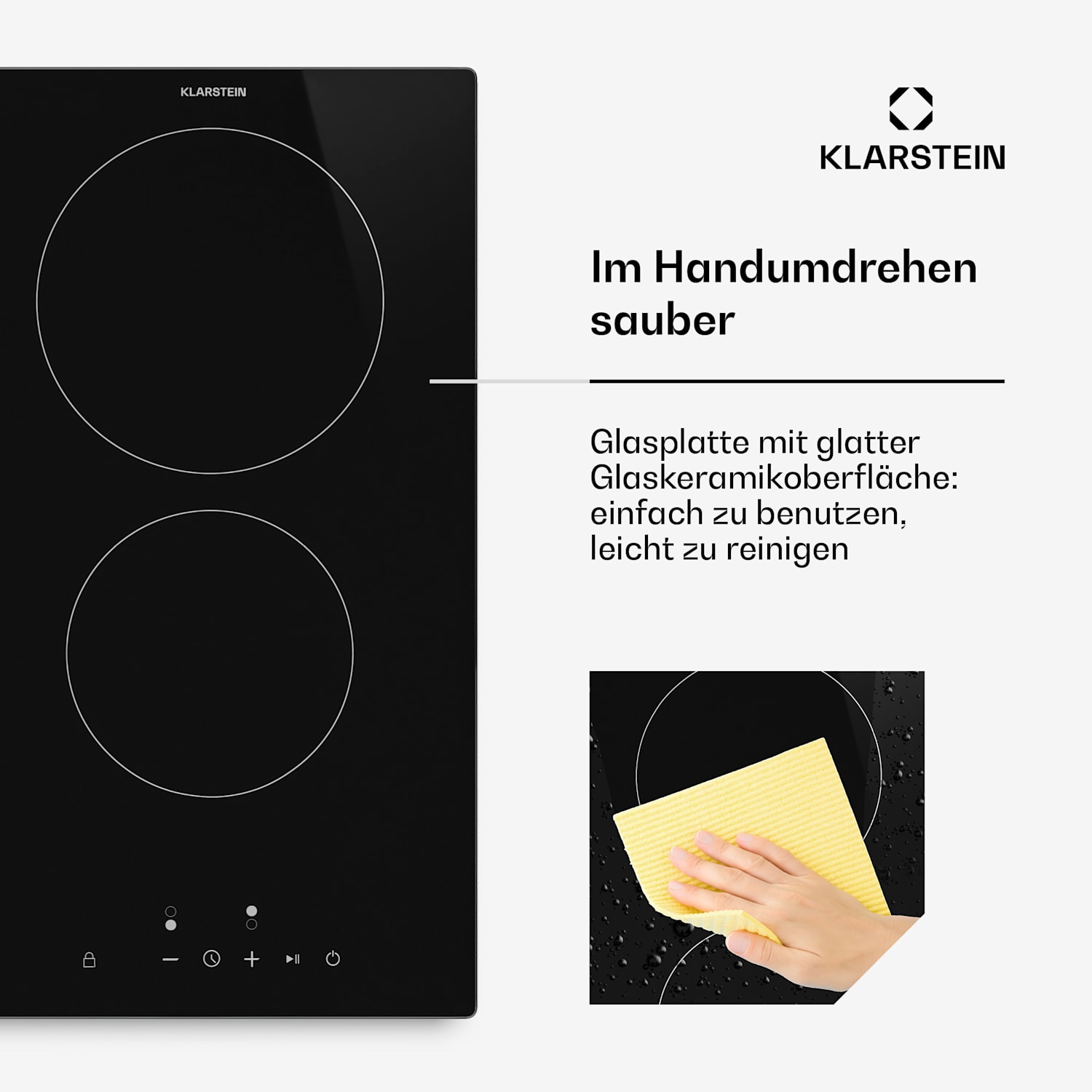 Hito Glaskeramik-Kochfeld | 2 Kochzonen | 3000 W | 9 Leistungsstufen | 30 cm 30 cm