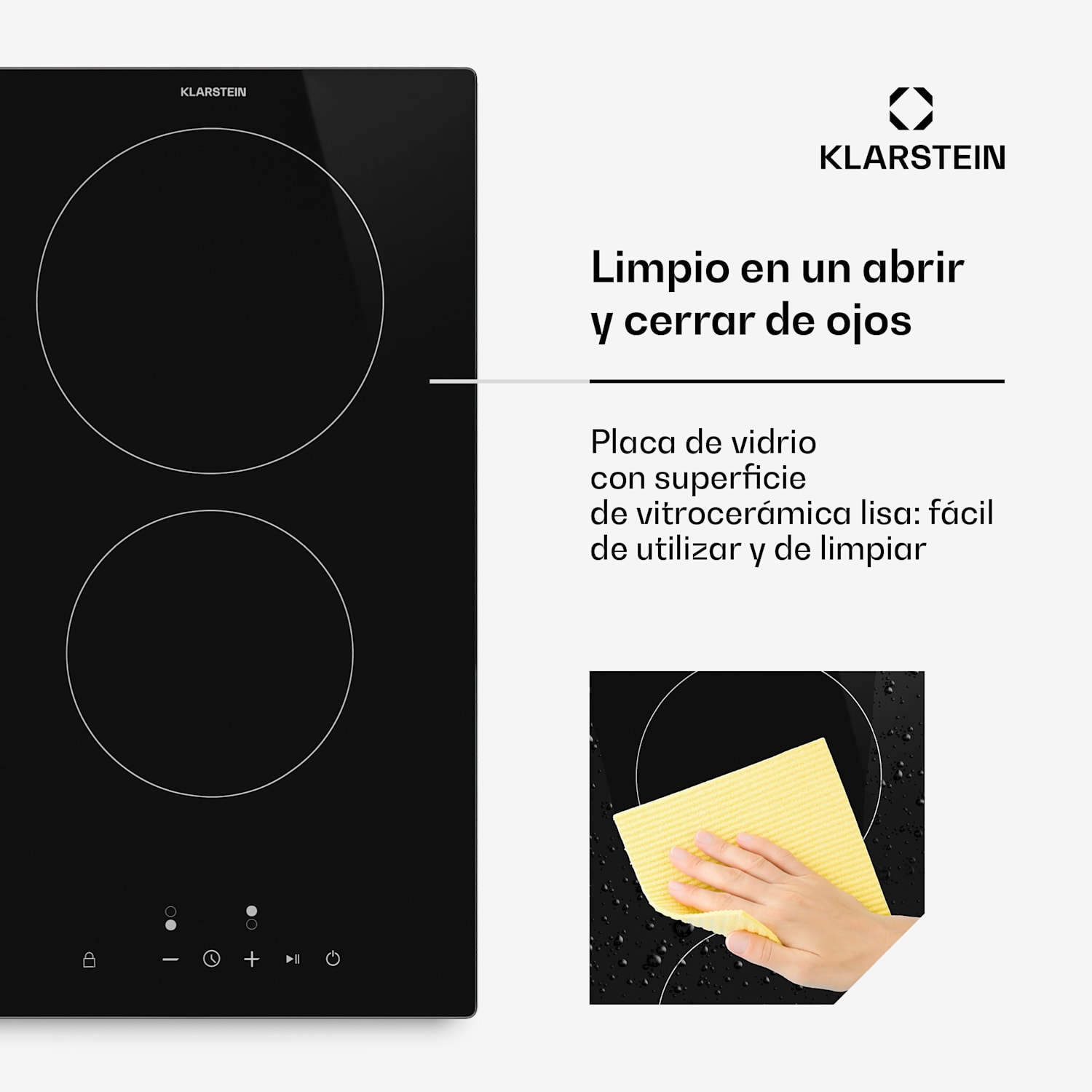 Placa vitrocerámica Hito | 2 zonas de cocción | 3000 W | 9 niveles de potencia | 30 cm 30 cm