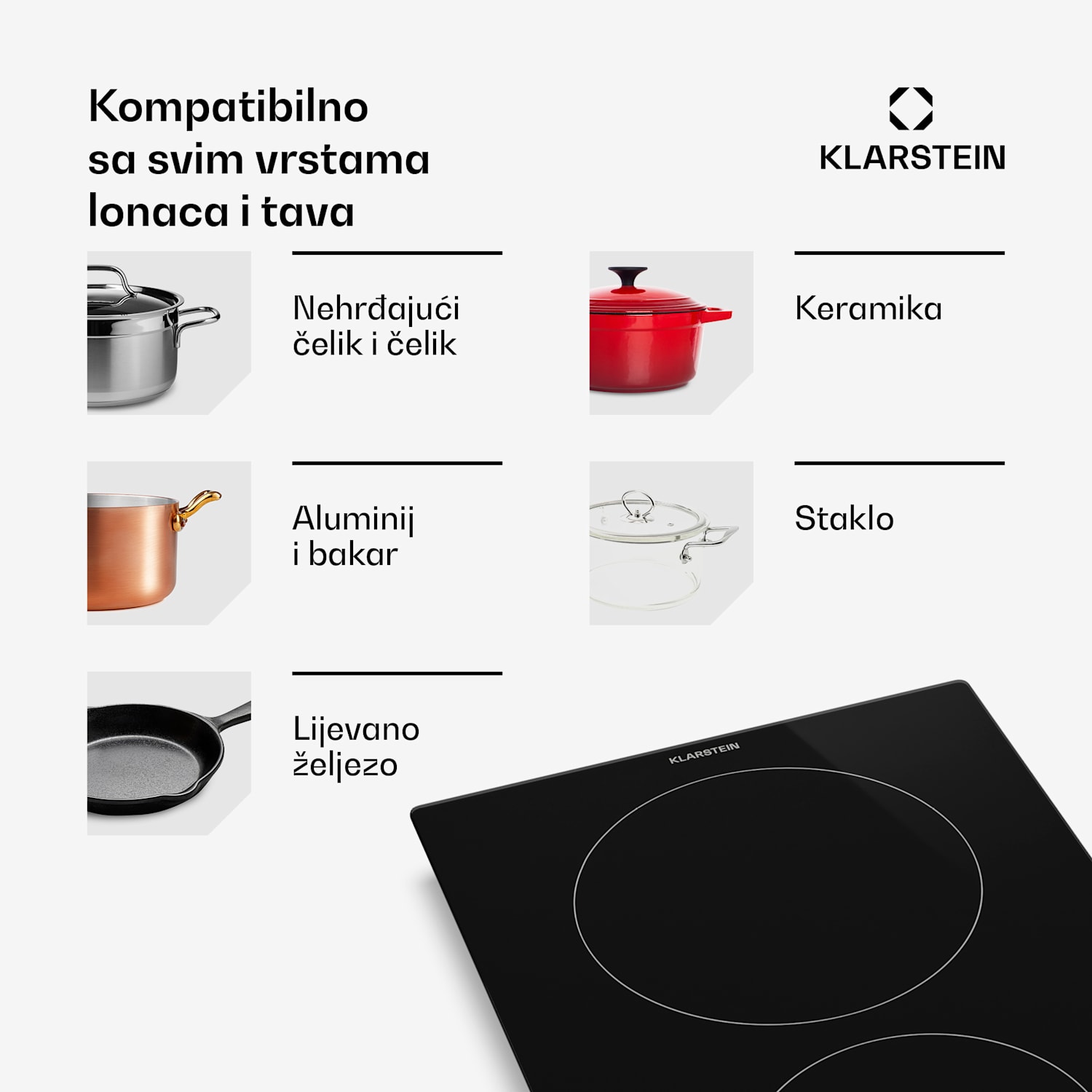 Staklokeramička ploča za kuhanje Hito | 2 zone za kuhanje | 3000 W | 9 razina snage | 30 cm 30 cm