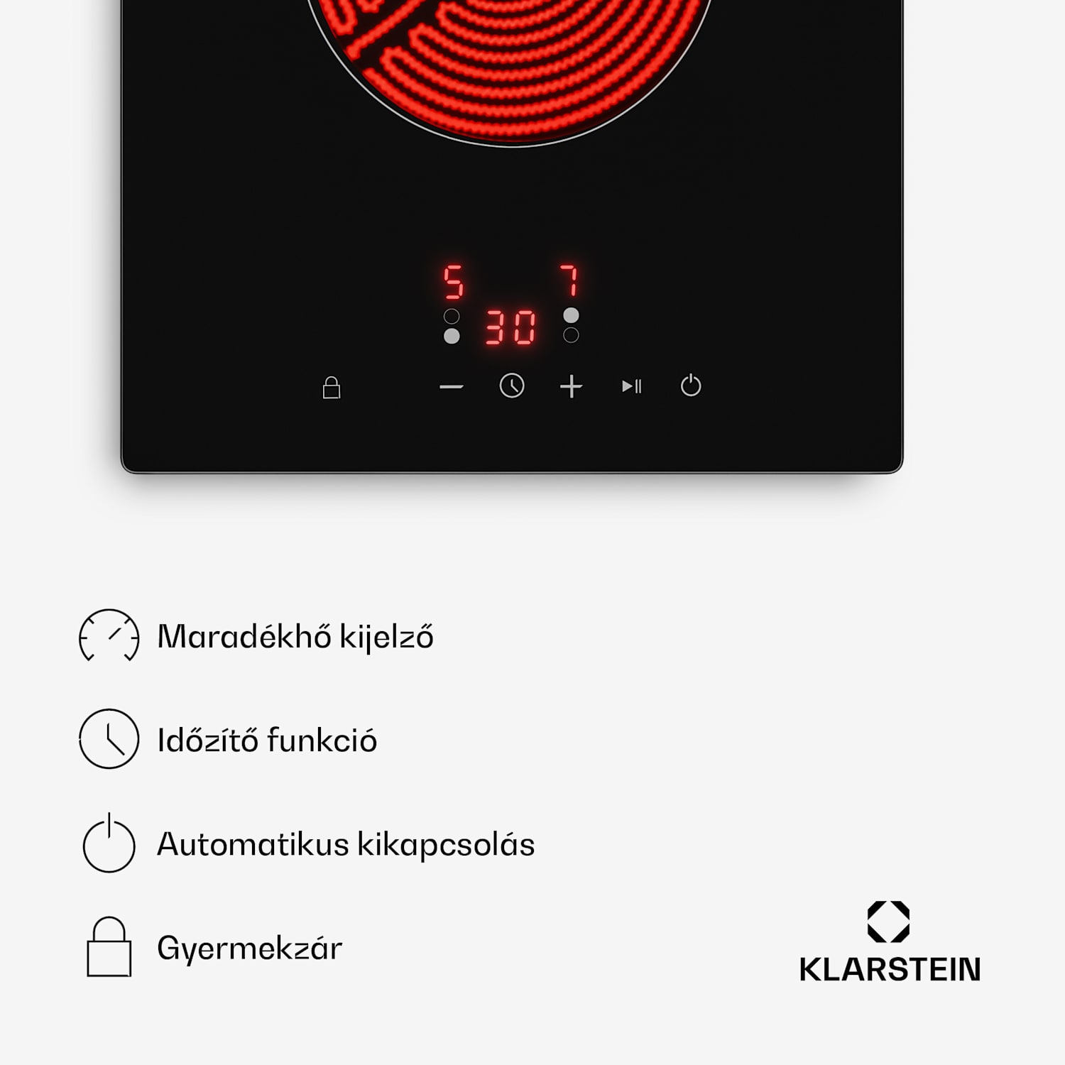 Hito üvegkerámia főzőlap | 2 főzőzóna | 3000 W | 9 teljesítményfokozat | 30 cm 30 cm