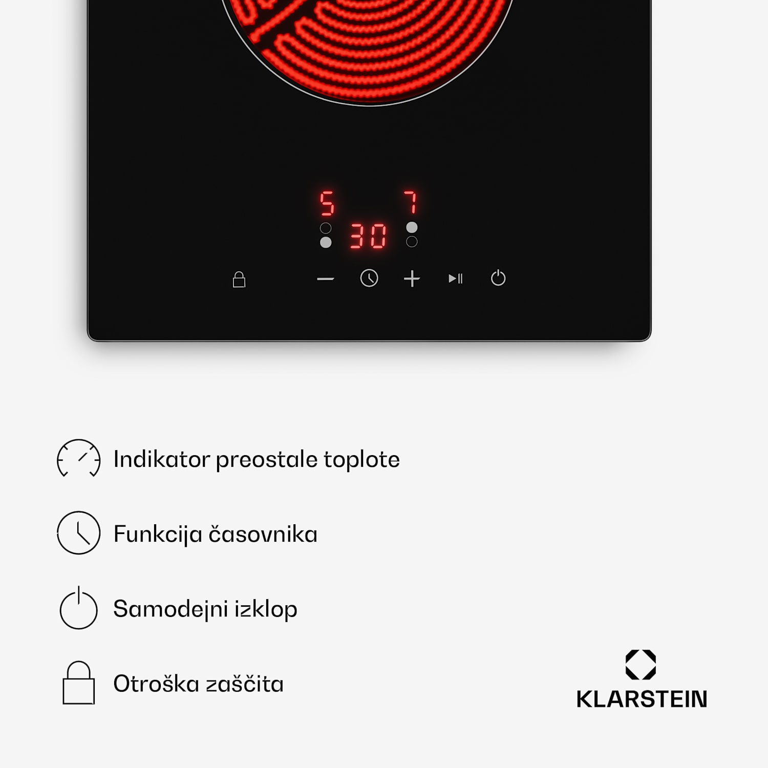 Hito steklokeramična kuhalna plošča | 2 kuhalni coni | 3000 W | 9 stopenj moči | 30 cm 30 cm