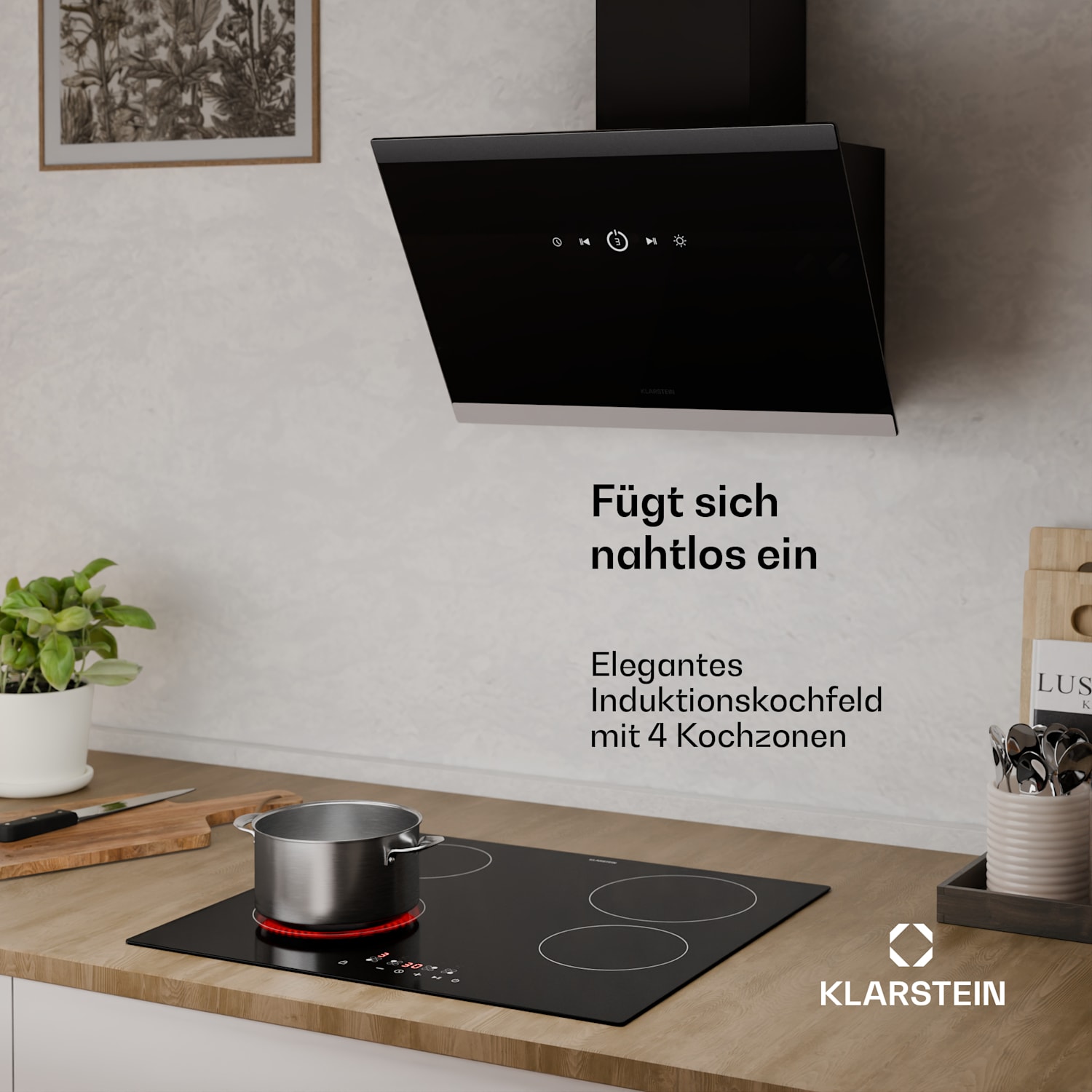 Hito Glaskeramik-Kochfeld | 4 Kochzonen | 6000 W | 9 Leistungsstufen | 60 cm 60 cm