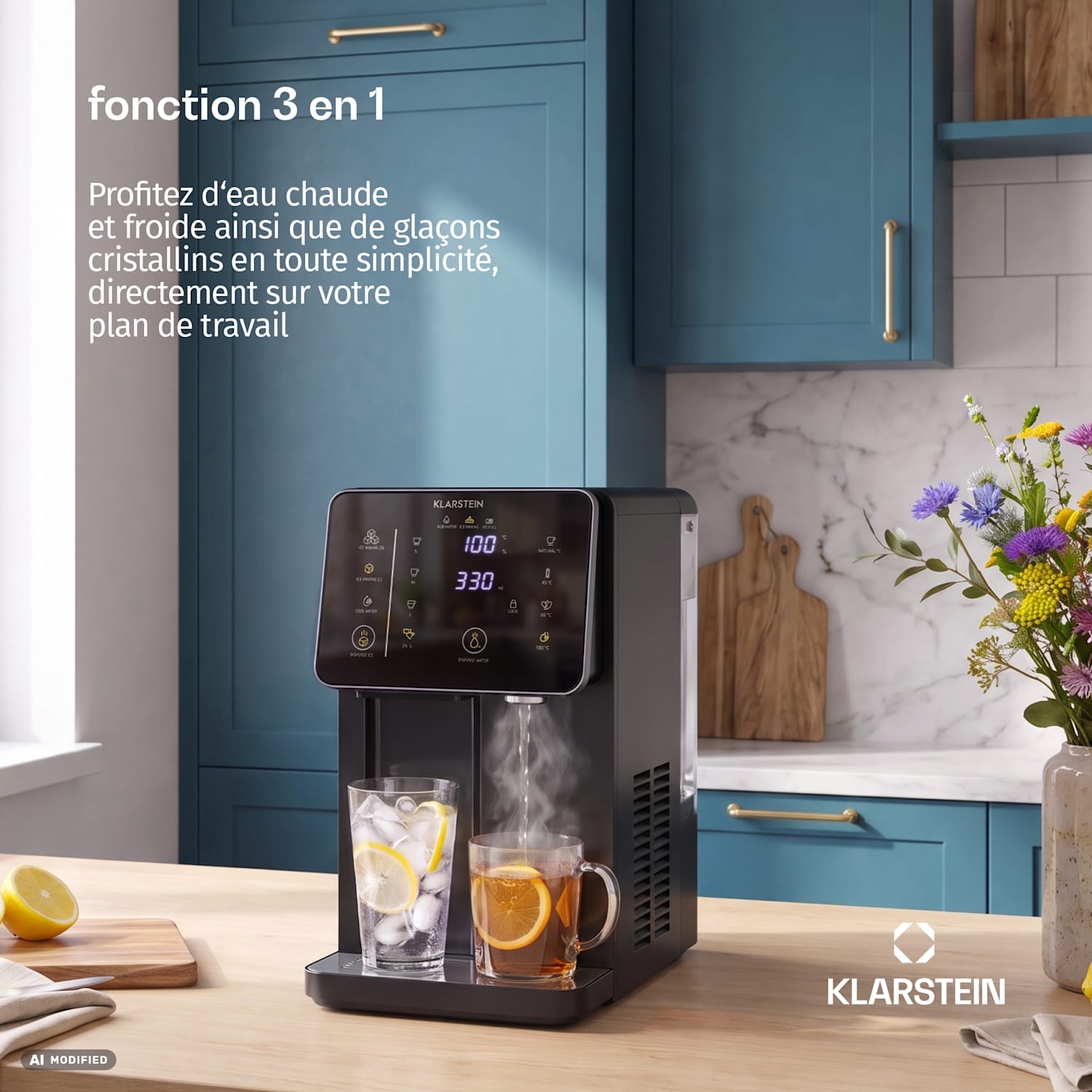 NeoChill Machine à glaçons avec distributeur d'eau | 3,5 l | 12 kg de glace en 24 heures | Écran tactile 