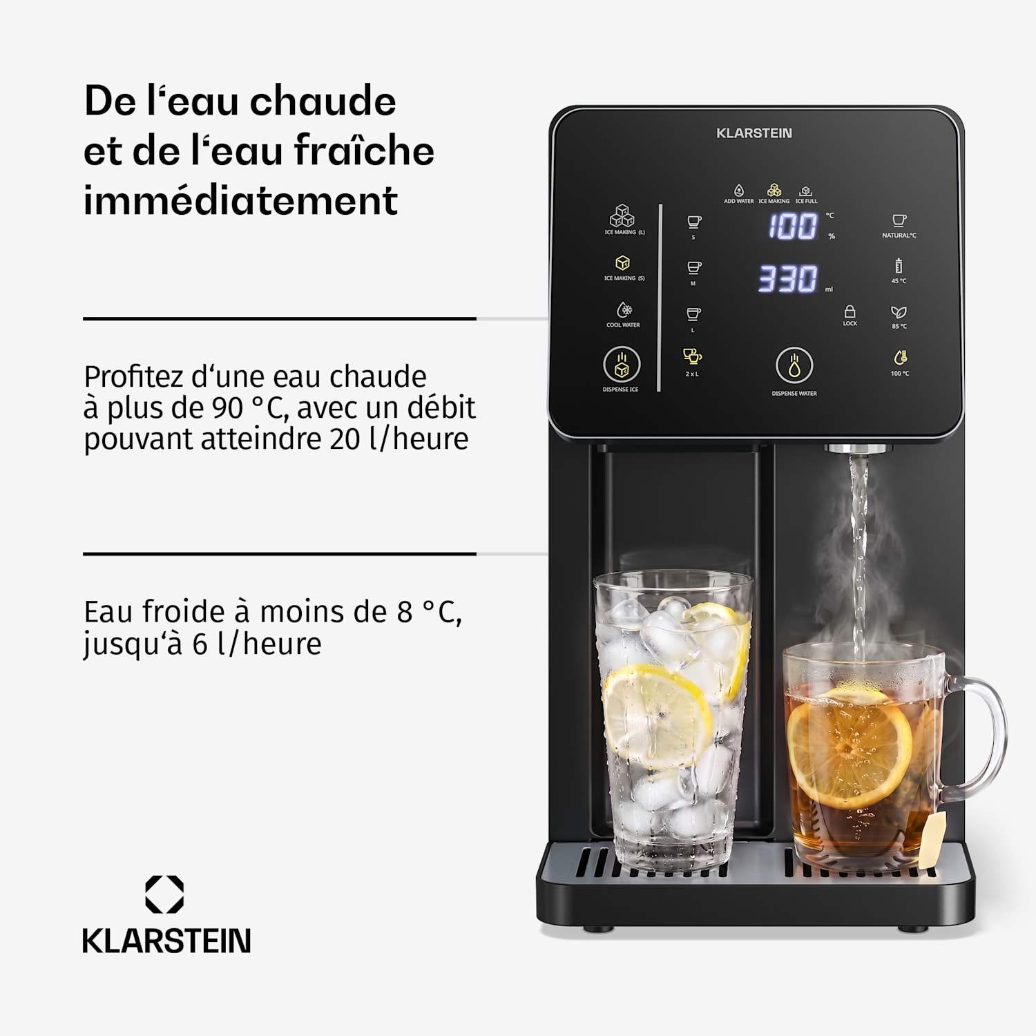 NeoChill Machine à glaçons avec distributeur d'eau | 3,5 l | 12 kg de glace en 24 heures | Écran tactile 