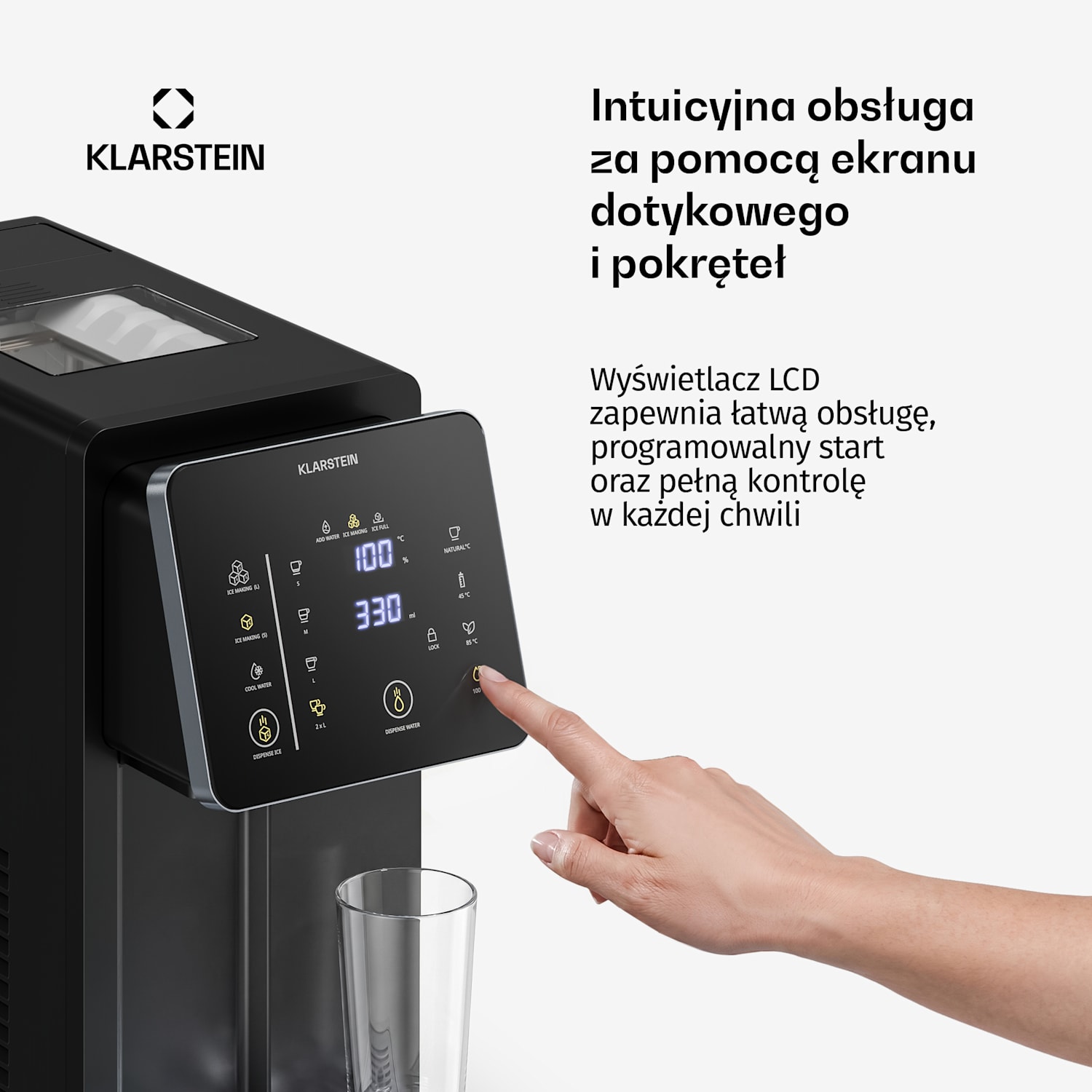 Maszyna do kostek lodu NeoChill z dystrybutorem wody | 3,5 l | 12 kg lodu w ciągu 24 godzin | Ekran dotykowy 