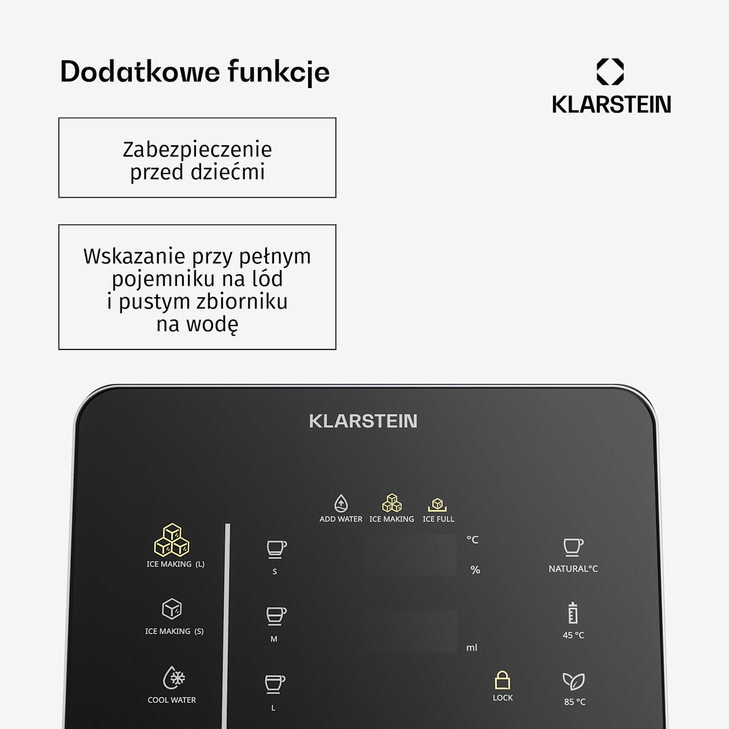 Maszyna do kostek lodu NeoChill z dystrybutorem wody | 3,5 l | 12 kg lodu w ciągu 24 godzin | Ekran dotykowy 