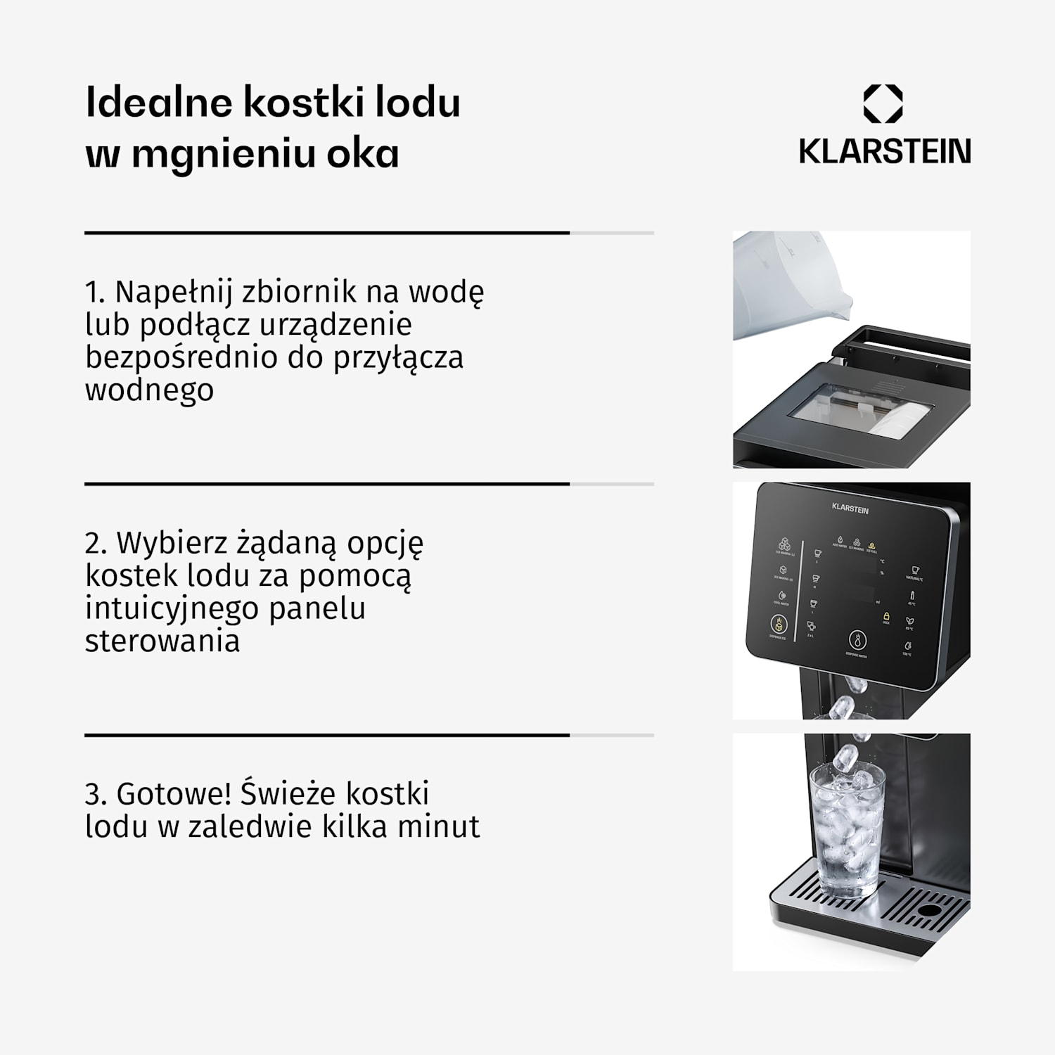 Maszyna do kostek lodu NeoChill z dystrybutorem wody | 3,5 l | 12 kg lodu w ciągu 24 godzin | Ekran dotykowy 