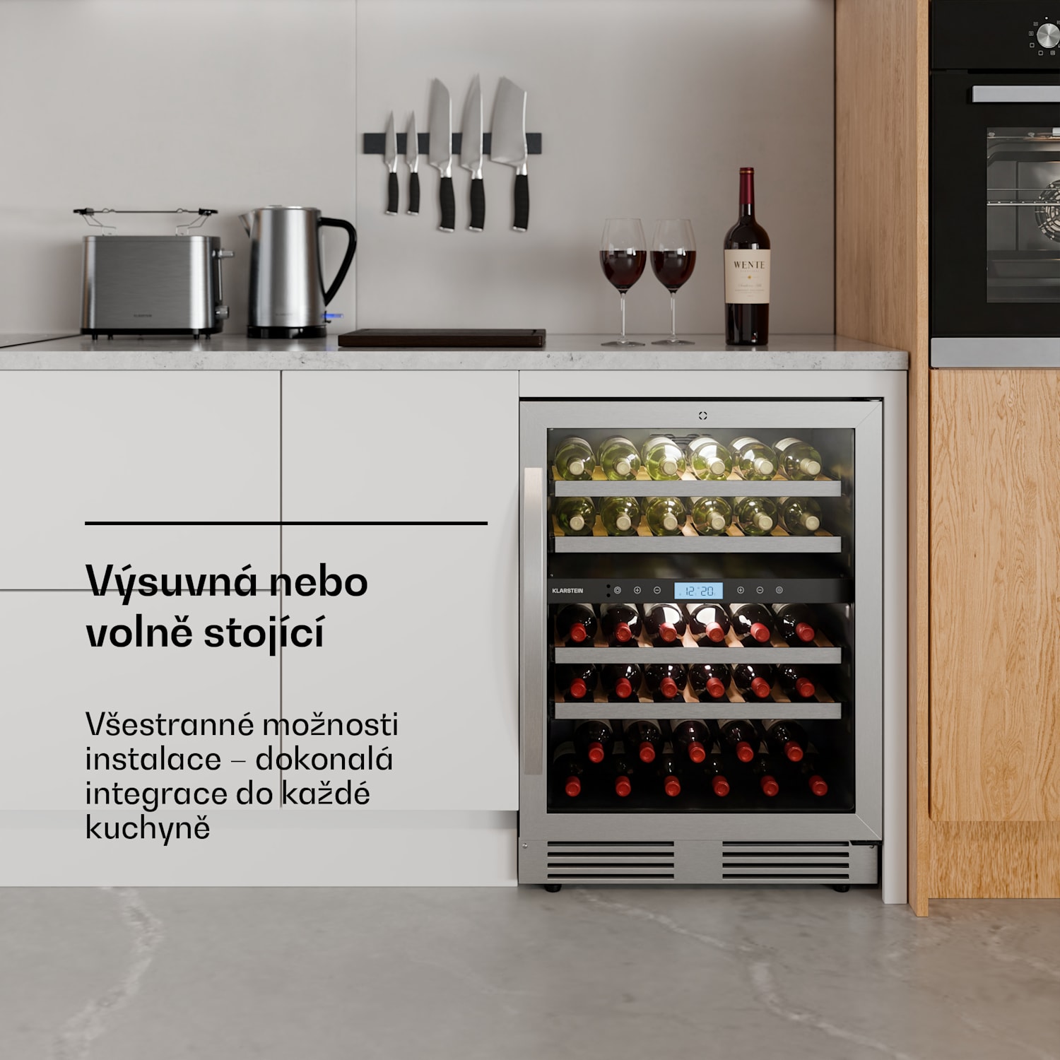 Chladnička na víno VeroSteel | 2-zónová | 129 litrů | 43 lahví | 60 cm Stříbrná