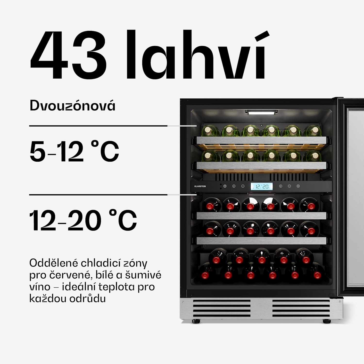 Chladnička na víno VeroSteel | 2-zónová | 129 litrů | 43 lahví | 60 cm Stříbrná