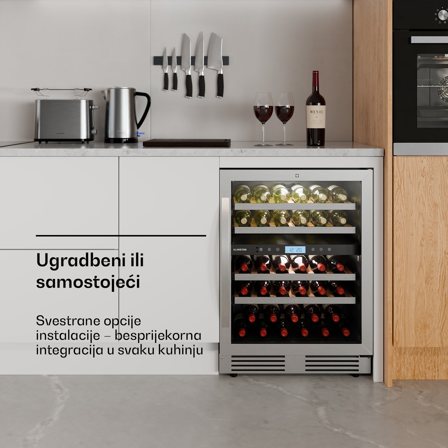 VeroSteel hladnjak za vino ispod pulta | 2 zone | 129 litara | 43 boce | 60 cm Srebro