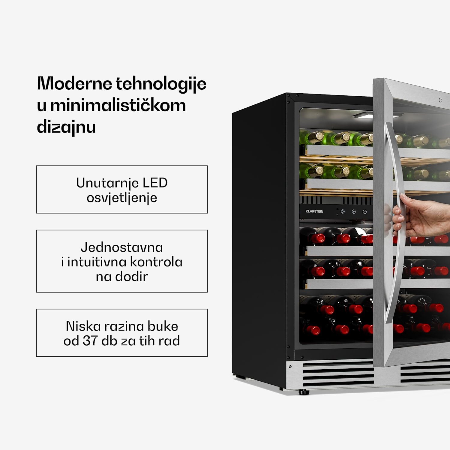 VeroSteel hladnjak za vino ispod pulta | 2 zone | 129 litara | 43 boce | 60 cm Srebro