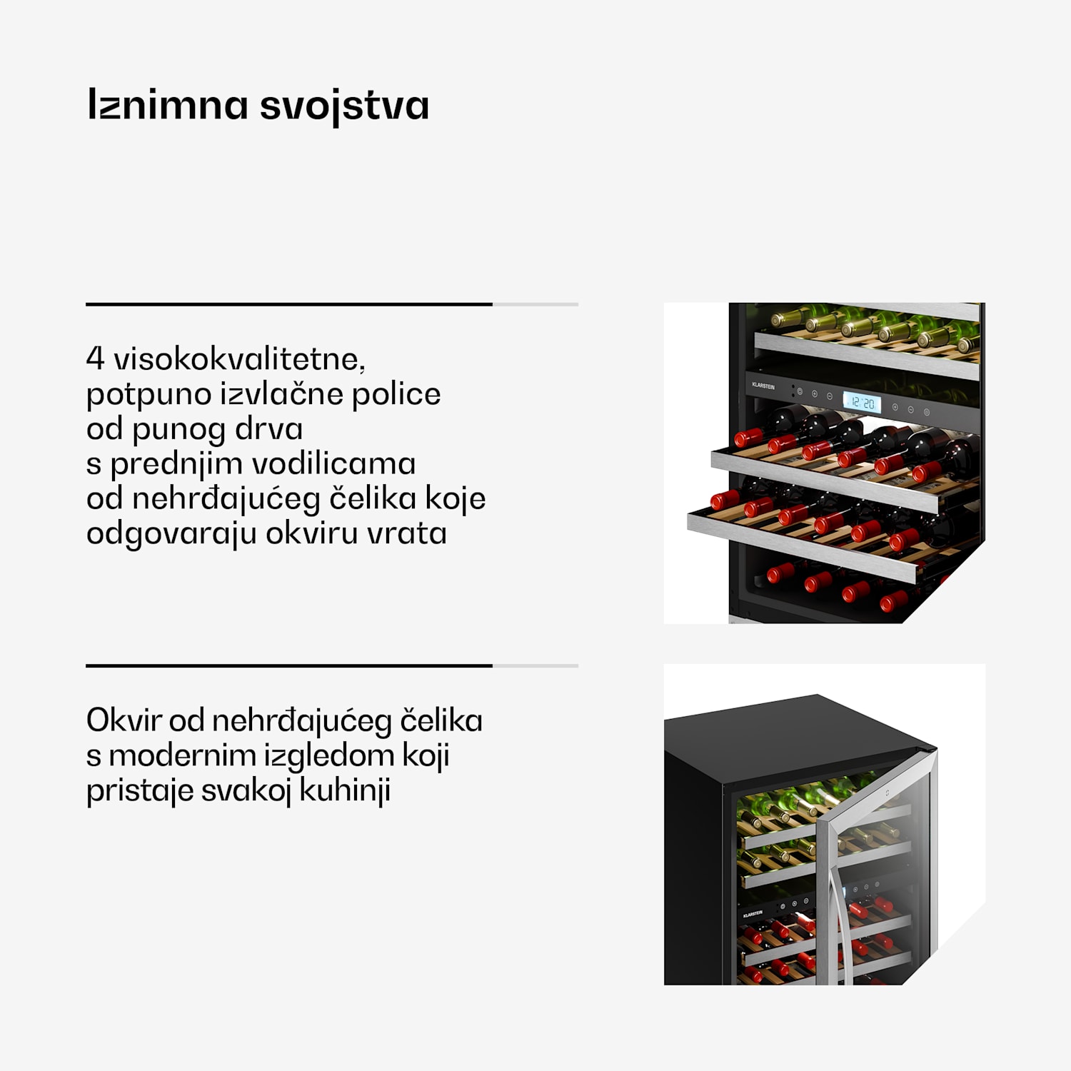 VeroSteel hladnjak za vino ispod pulta | 2 zone | 129 litara | 43 boce | 60 cm Srebro