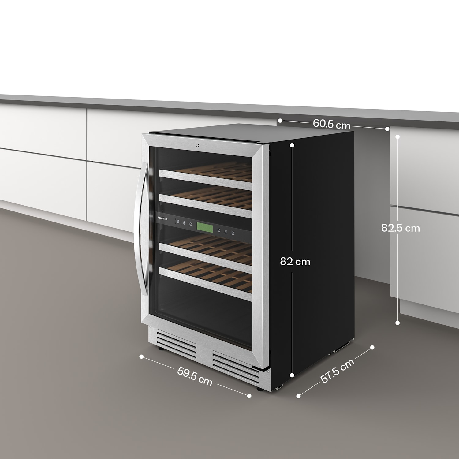 VeroSteel hladilnik za vino za vgradnjo | 2 coni | 129 litrov | 43 steklenic | 60 cm Srebrna