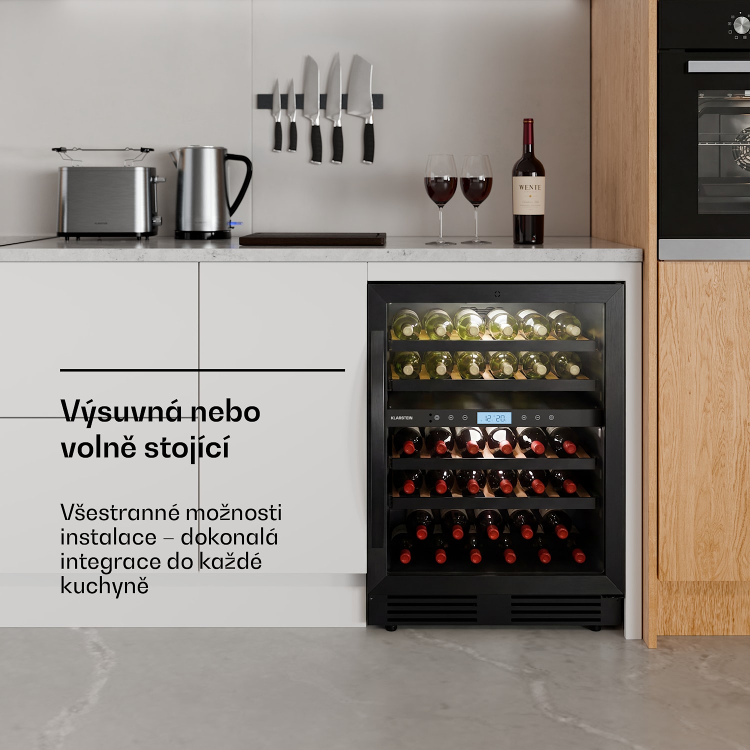 Chladnička na víno VeroSteel | 2-zónová | 129 litrů | 43 lahví | 60 cm Černá