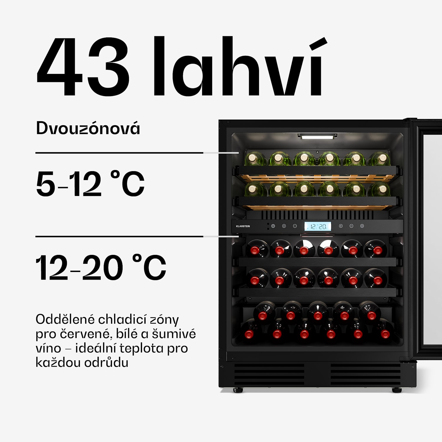 Chladnička na víno VeroSteel | 2-zónová | 129 litrů | 43 lahví | 60 cm Černá