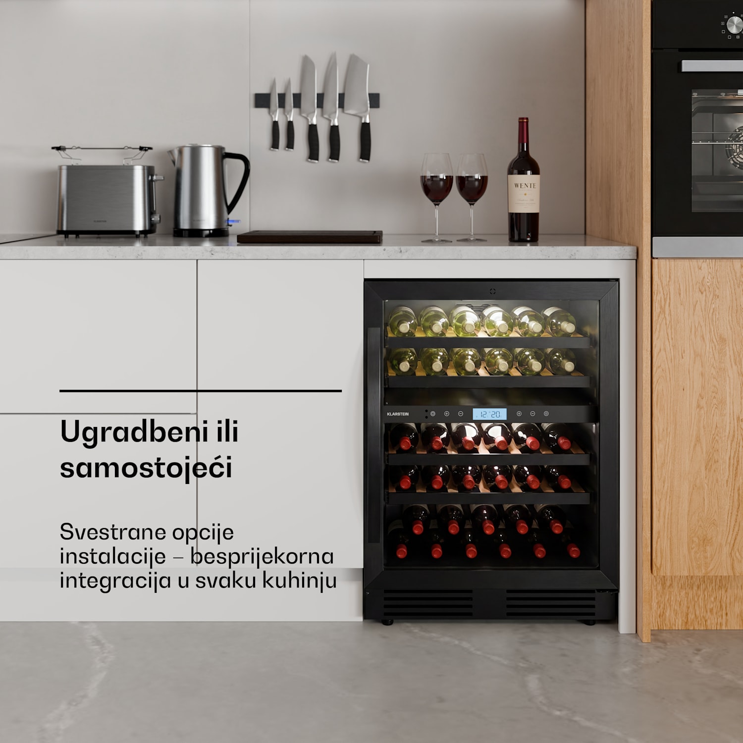 VeroSteel hladnjak za vino ispod pulta | 2 zone | 129 litara | 43 boce | 60 cm Crna