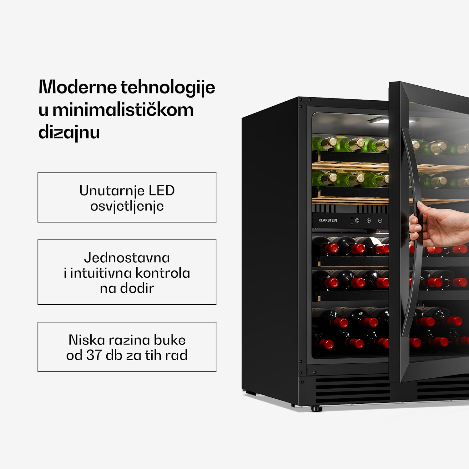 VeroSteel hladnjak za vino ispod pulta | 2 zone | 129 litara | 43 boce | 60 cm Crna