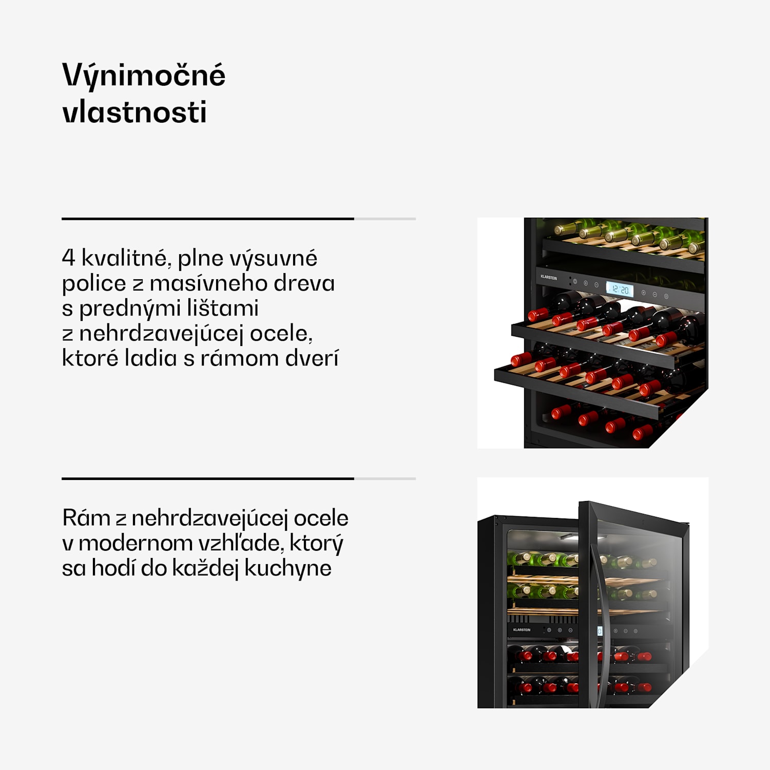 VeroSteel podpultová chladnička na víno | 2-zónová | 129 litrov | 43 fliaš | 60 cm Čierna