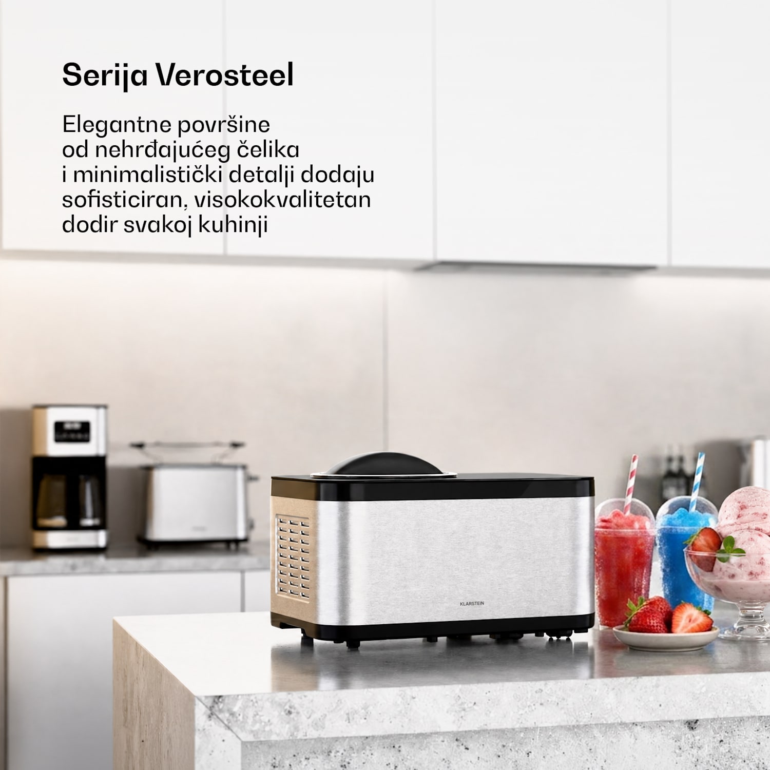 VeroSteel aparat za sladoled s kompresorom | 1,5 l | 150 W | 4 programa | Touch upravljanje 