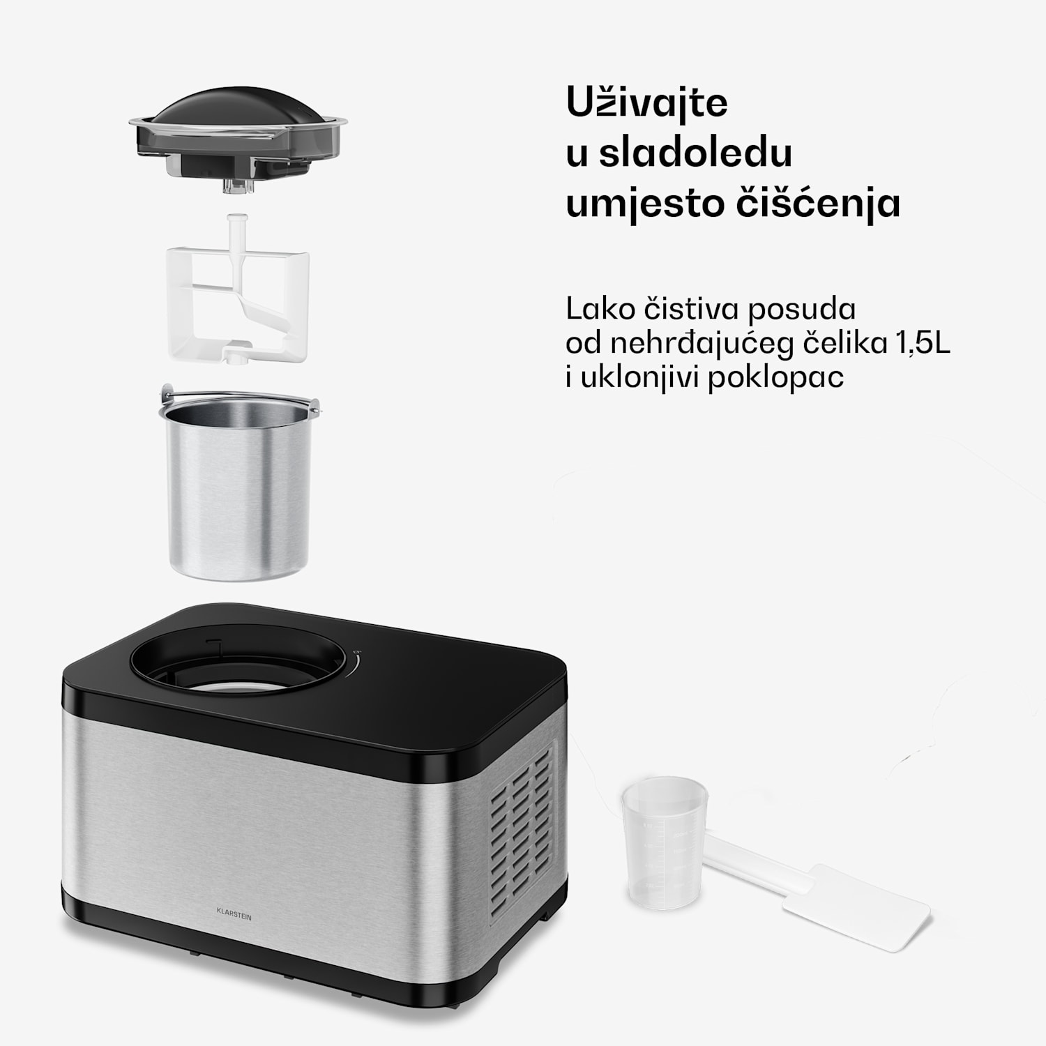 VeroSteel aparat za sladoled s kompresorom | 1,5 l | 150 W | 4 programa | Touch upravljanje 