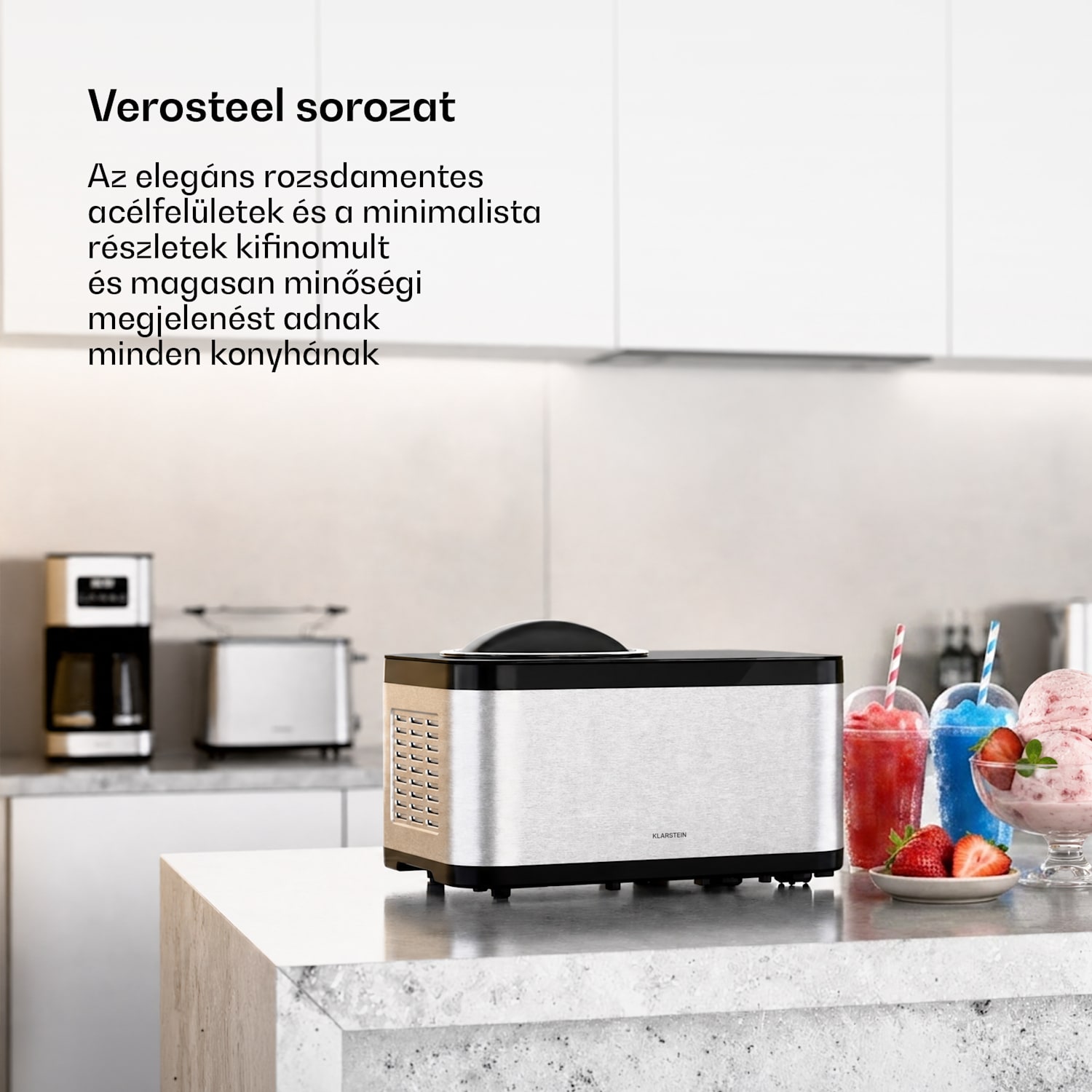 VeroSteel jégkrémkészítő kompresszorral | 1,5 l | 150 W | 4 program | érintővezérlés 