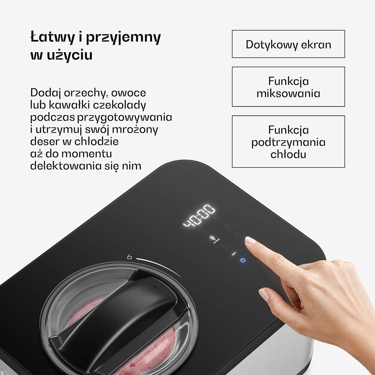 VeroSteel maszyna do lodów z kompresorem | 1,5 l | 150 W | 4 programy | sterowanie dotykowe 