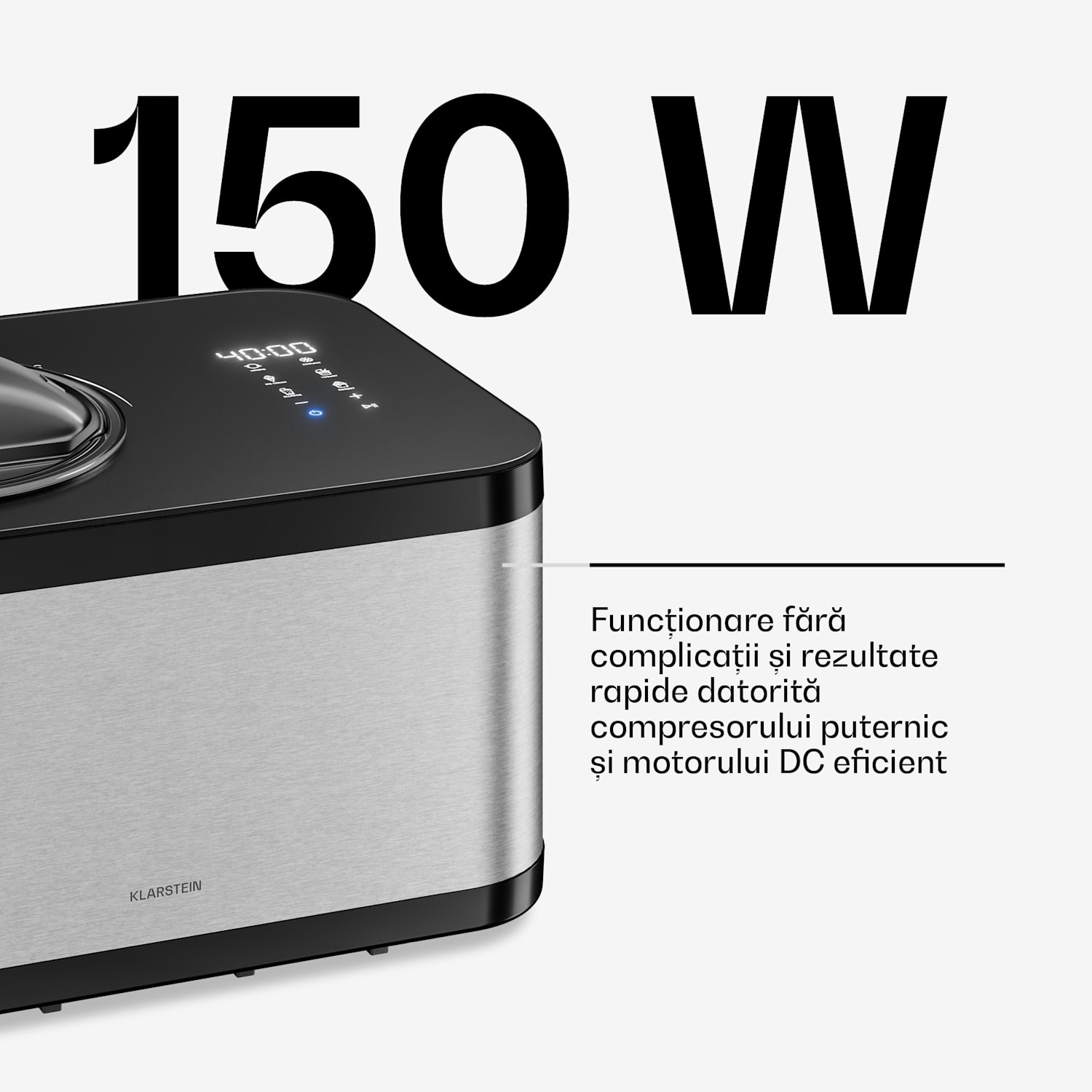 VeroSteel mașină de înghețată cu compresor | 1,5 l | 150 W | 4 programe | control tactil 