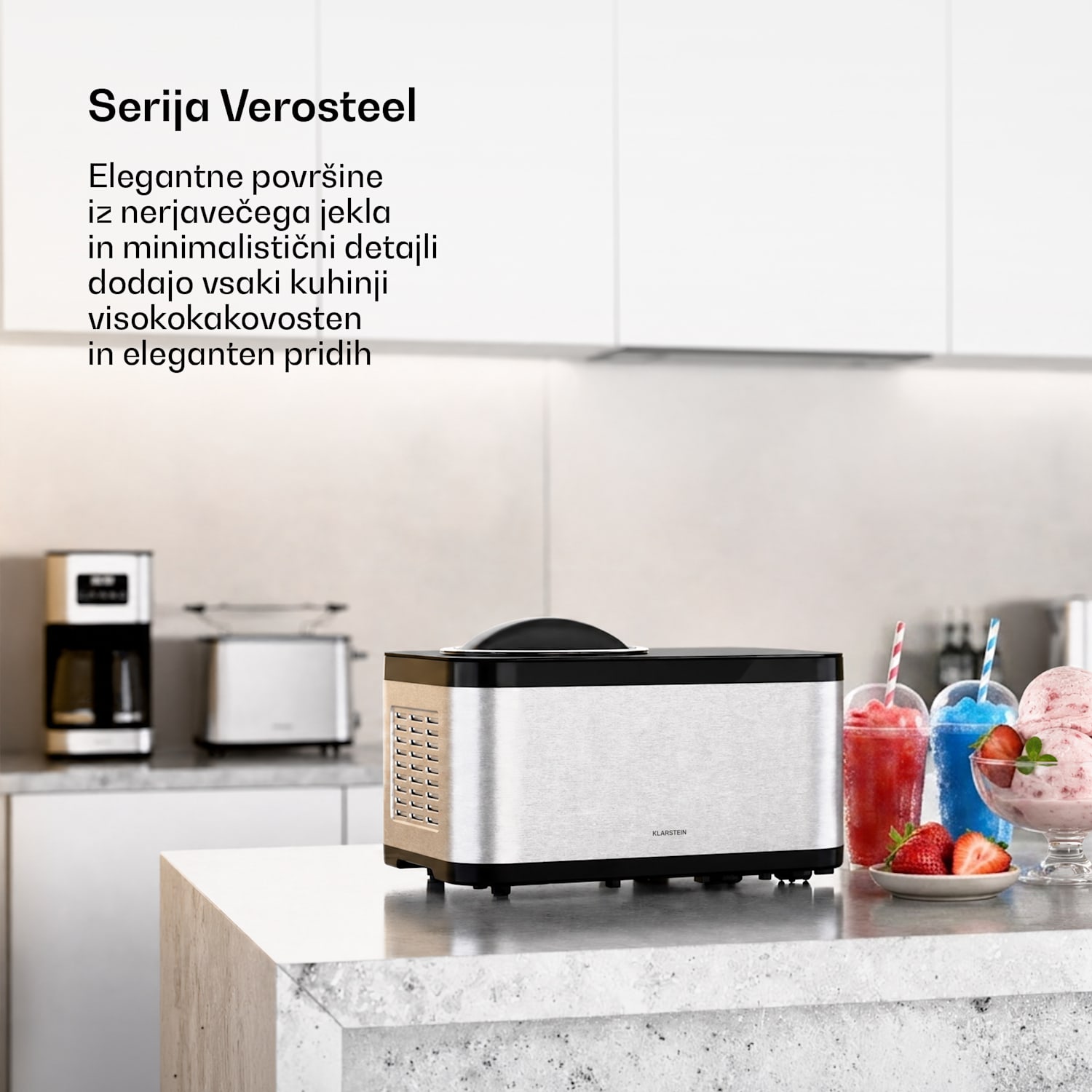 VeroSteel sladoledni aparat s kompresorjem | 1,5 l | 150 W | 4 programa | Touch upravljanje 