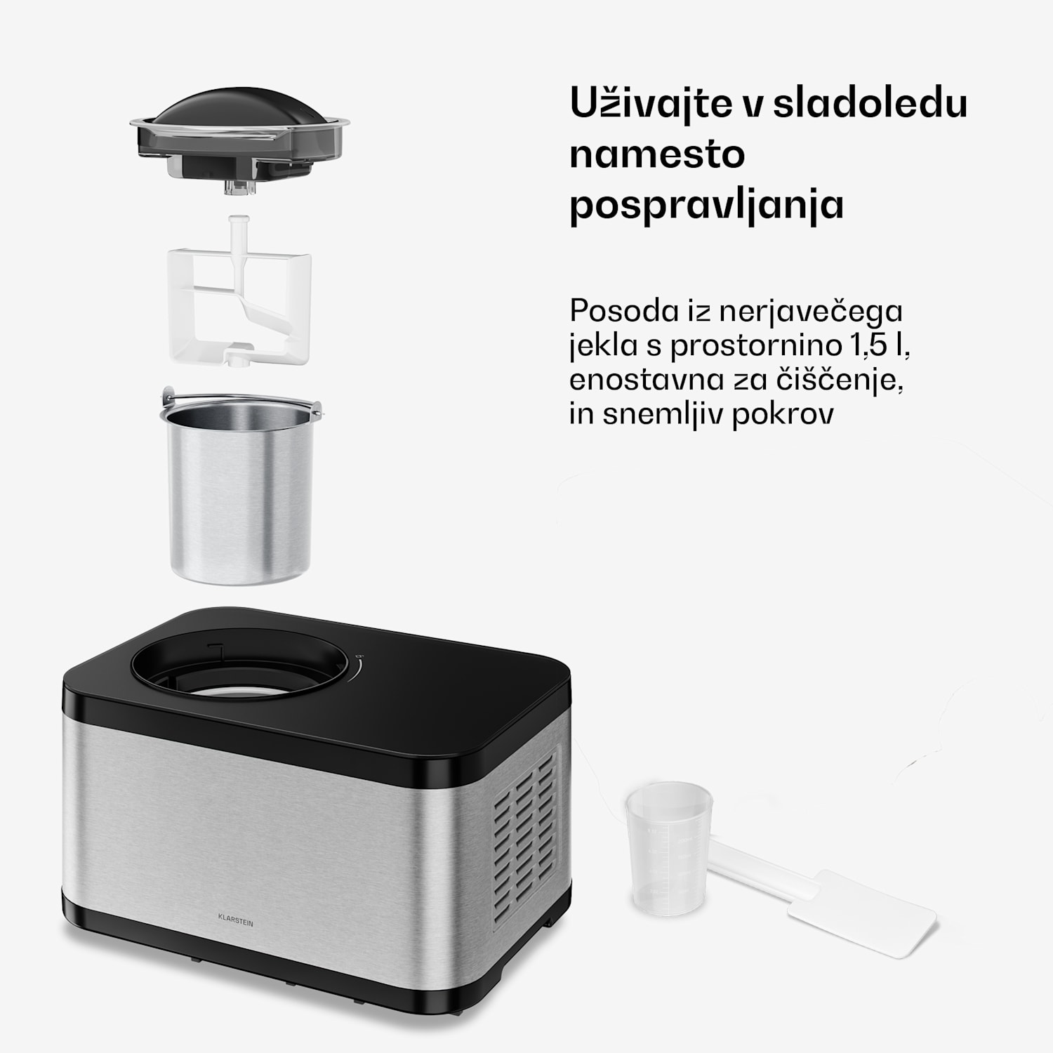 VeroSteel sladoledni aparat s kompresorjem | 1,5 l | 150 W | 4 programa | Touch upravljanje 