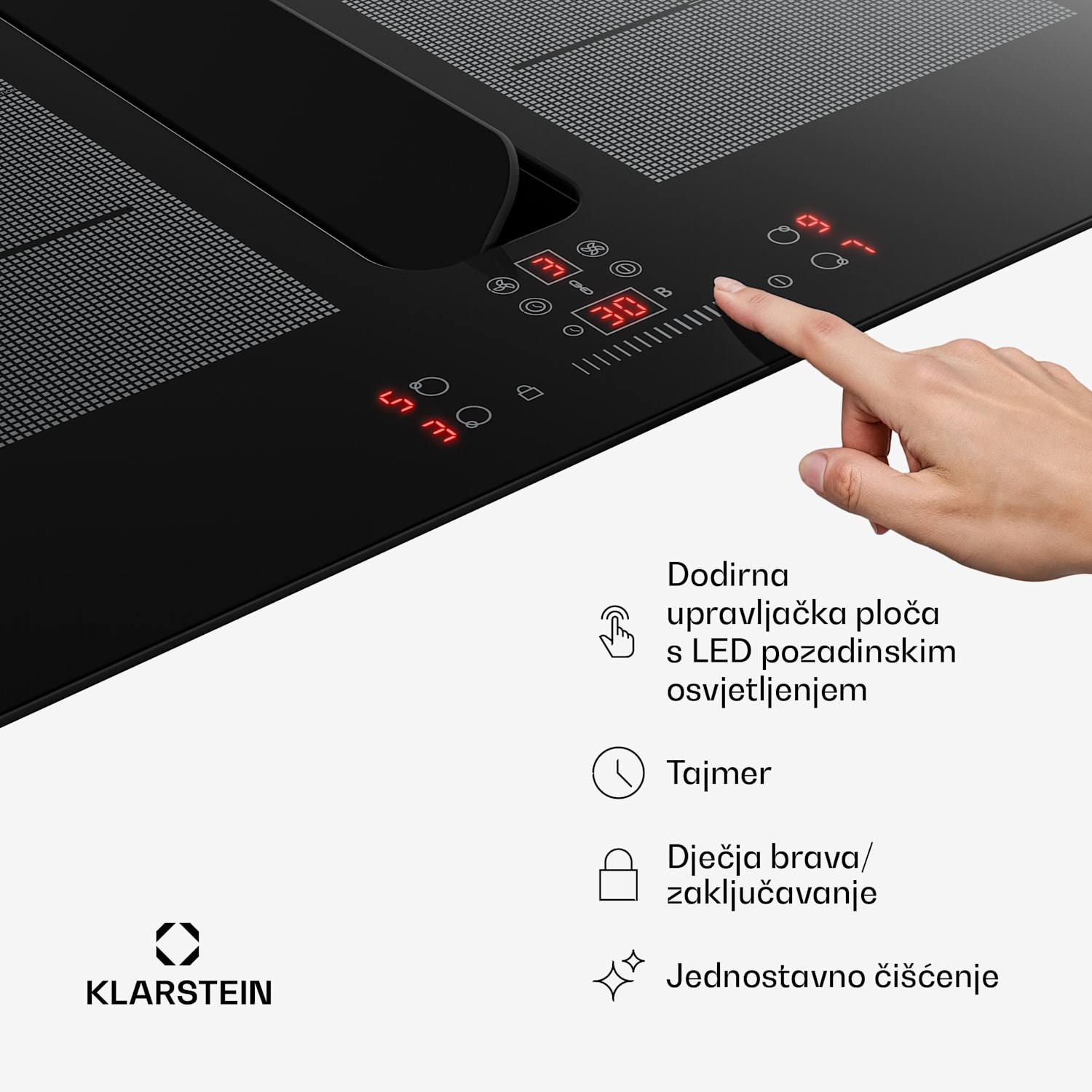 ChefFusion indukcijska ploča s kuhinjskom napom | 4 zone za kuhanje | 7200 W | 504,3 m³/h | 60 cm 60 cm | Bez okvira | Crna