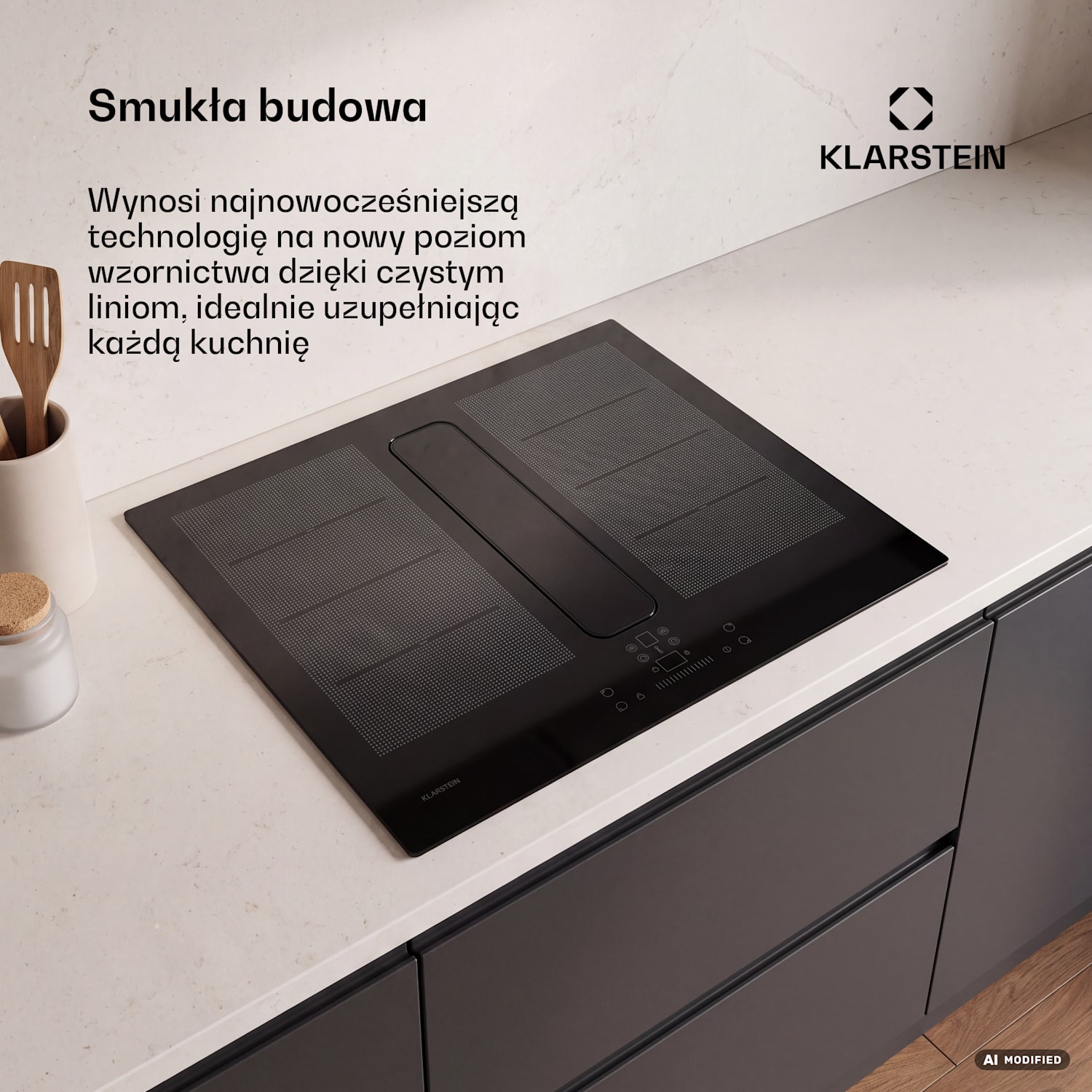 ChefFusion płyta indukcyjna z okapem | 4 pola grzewcze | 7200 W | 504,3 m³/h | 60 cm 60 cm | Bez ramki | Czarny