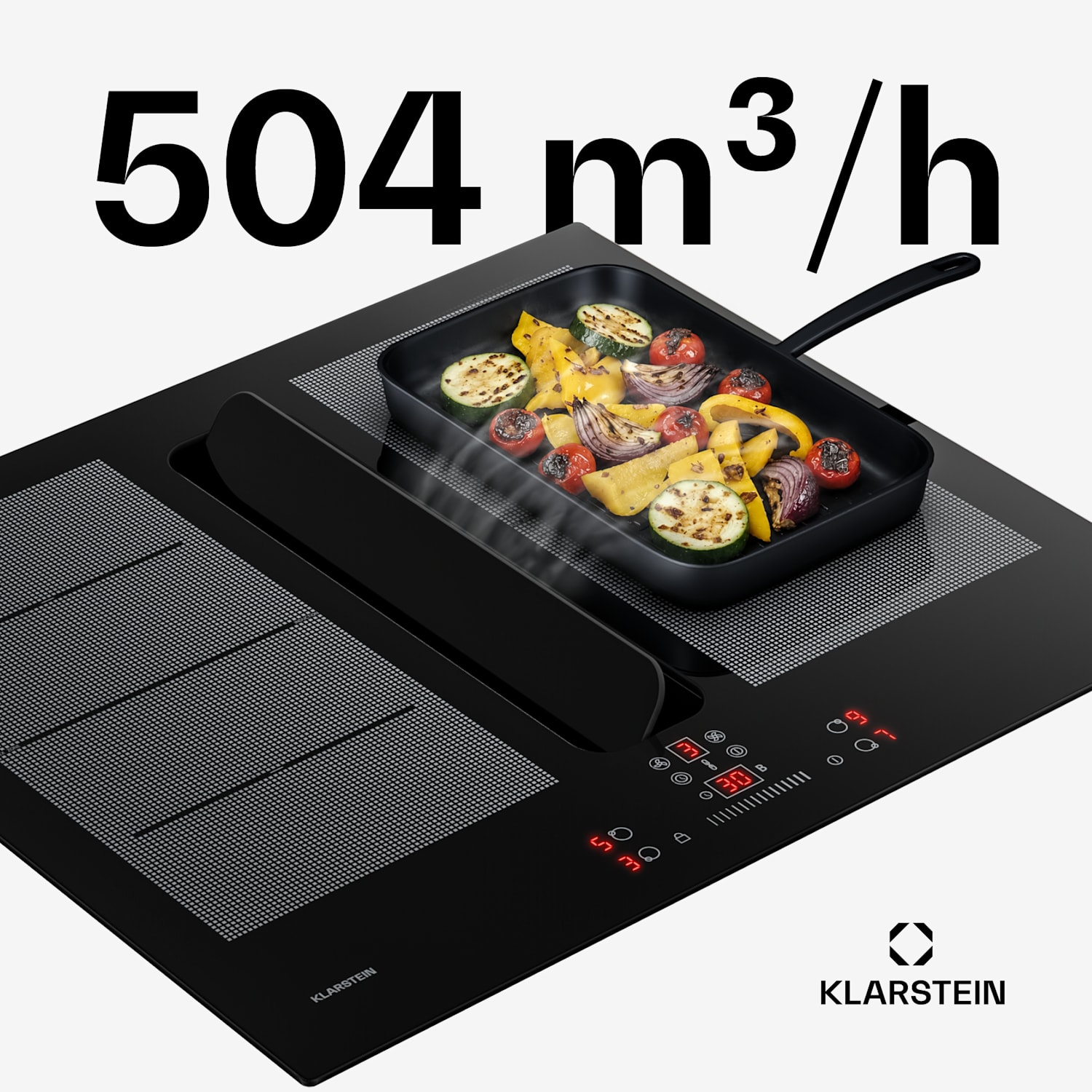 ChefFusion płyta indukcyjna z okapem | 4 pola grzewcze | 7200 W | 504,3 m³/h | 60 cm 60 cm | Bez ramki | Czarny