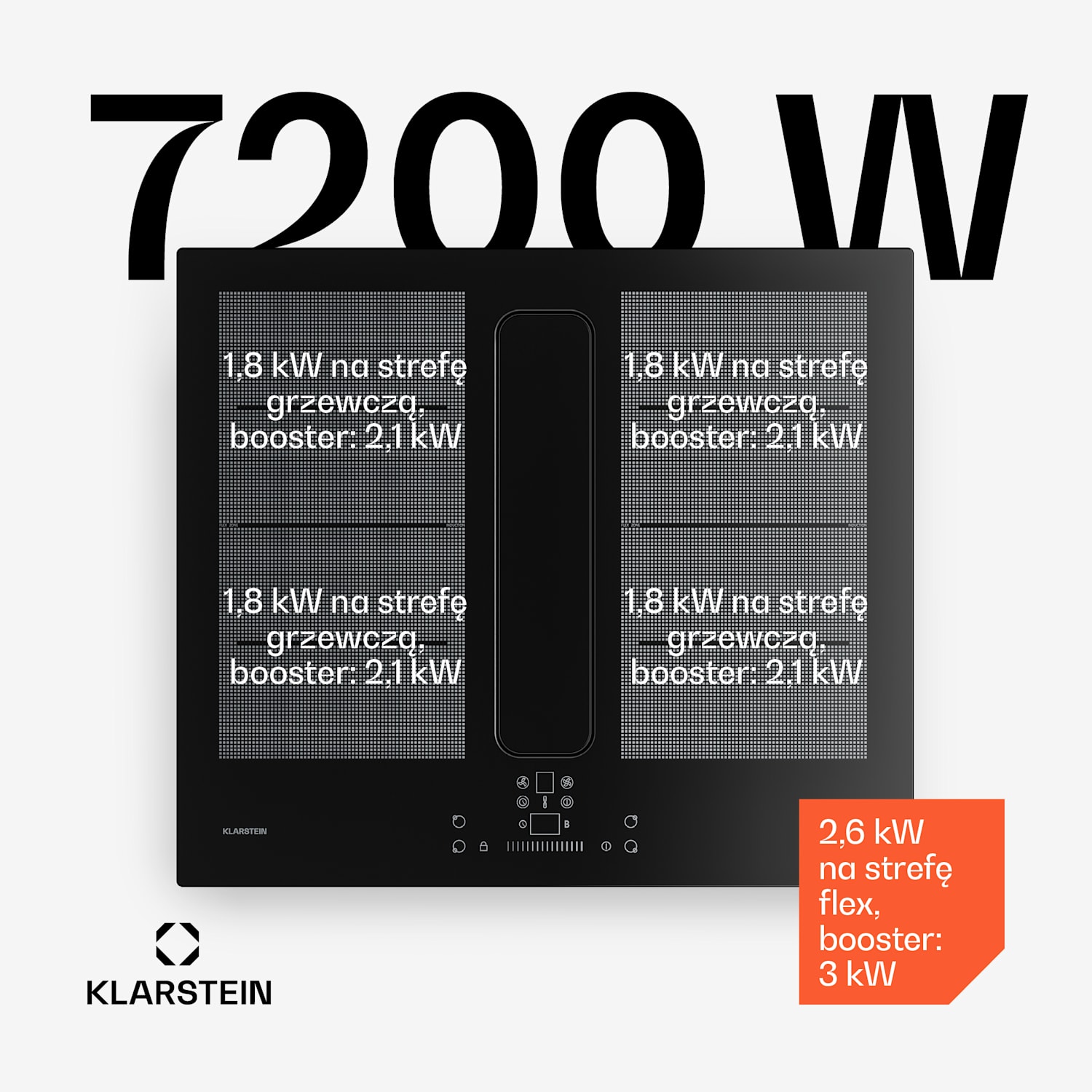 ChefFusion płyta indukcyjna z okapem | 4 pola grzewcze | 7200 W | 504,3 m³/h | 60 cm 60 cm | Bez ramki | Czarny