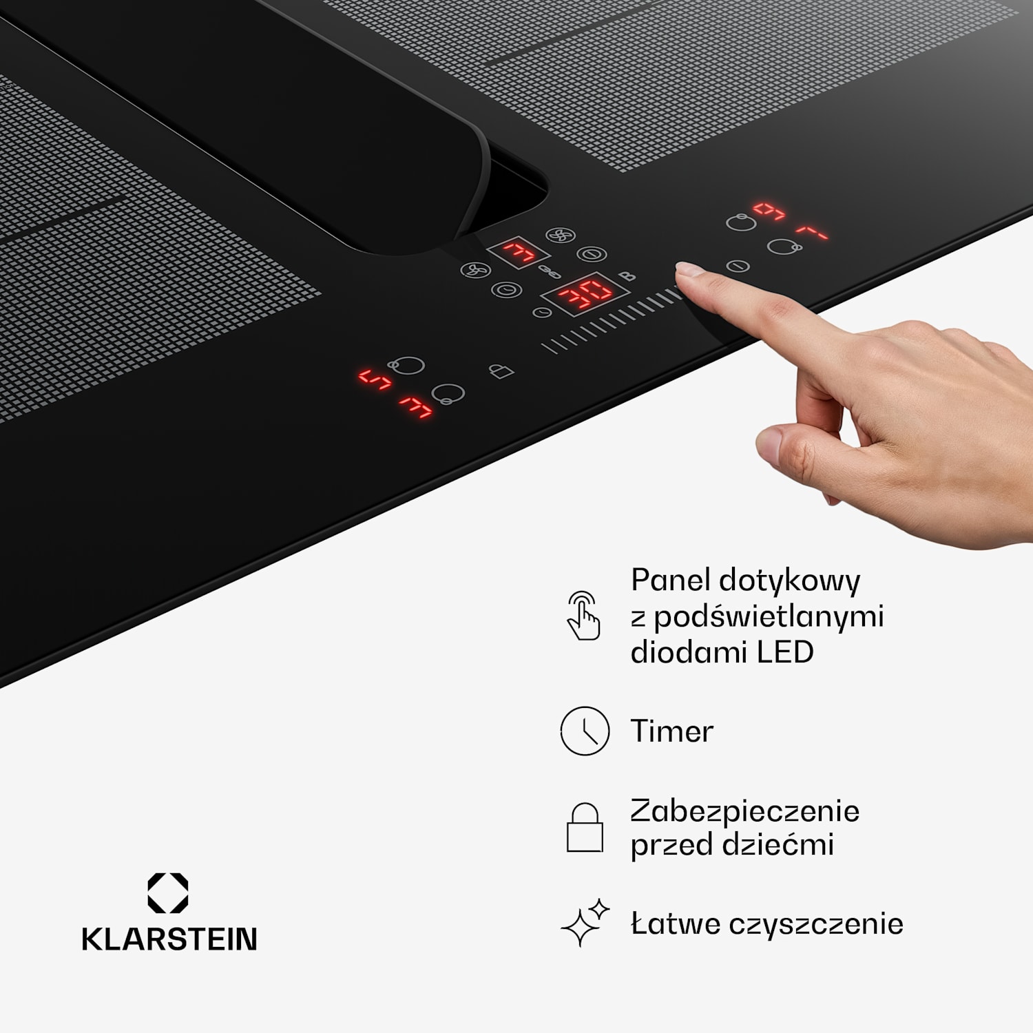 ChefFusion płyta indukcyjna z okapem | 4 pola grzewcze | 7200 W | 504,3 m³/h | 60 cm 60 cm | Bez ramki | Czarny