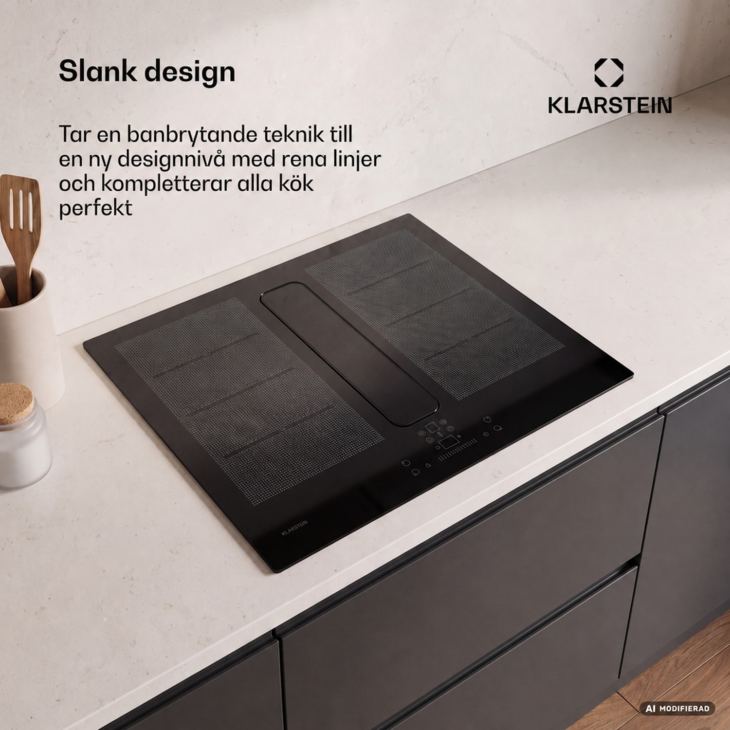 ChefFusion induktionshäll med fläkt | 4 kokzoner | 7200 W | 504,3 m³/h | 60 cm 60 cm | Ramlös | Svart
