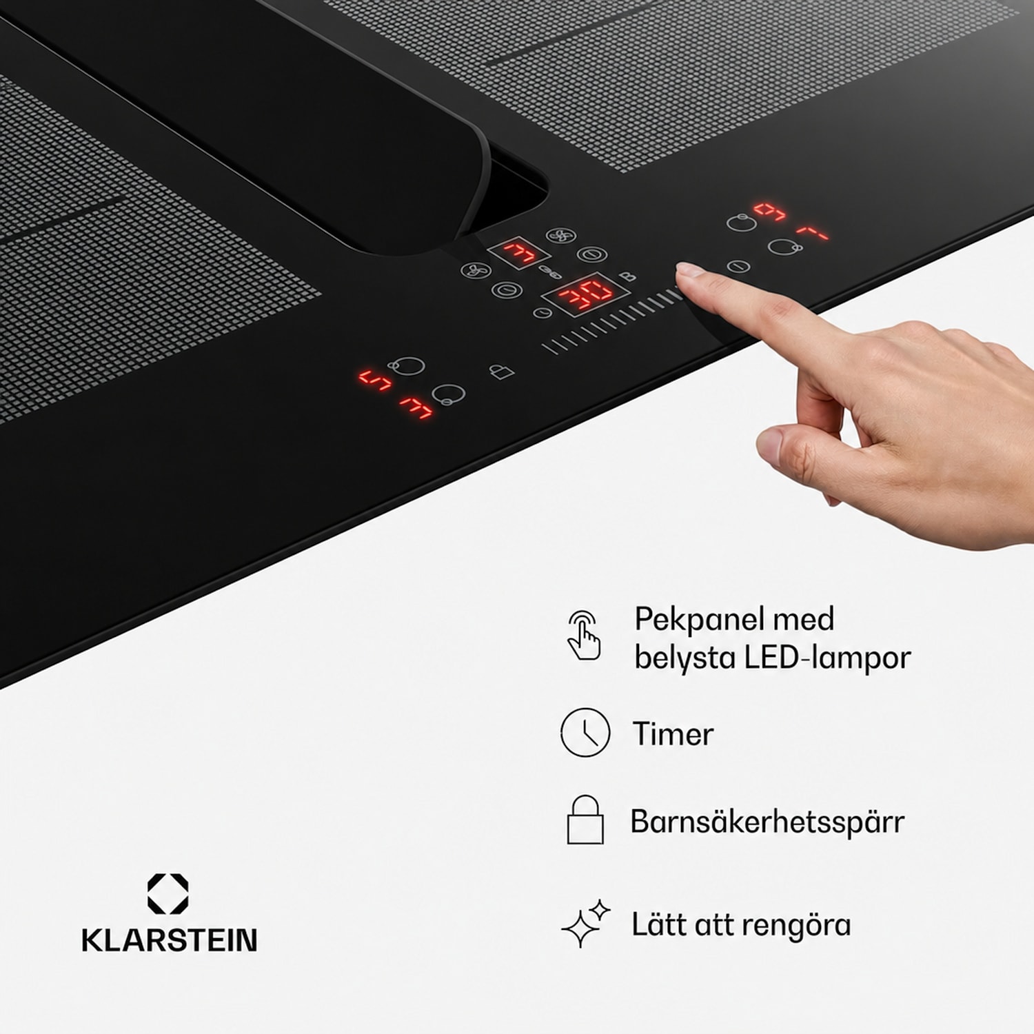 ChefFusion induktionshäll med fläkt | 4 kokzoner | 7200 W | 504,3 m³/h | 60 cm 60 cm | Ramlös | Svart