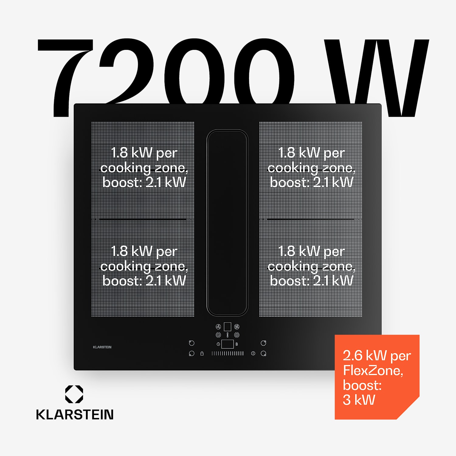 ChefFusion placa de indução com exaustor | 4 zonas de cozedura | 7200 W | 504,3 m³/h | 60 cm 60 cm | Sem moldura | Preto
