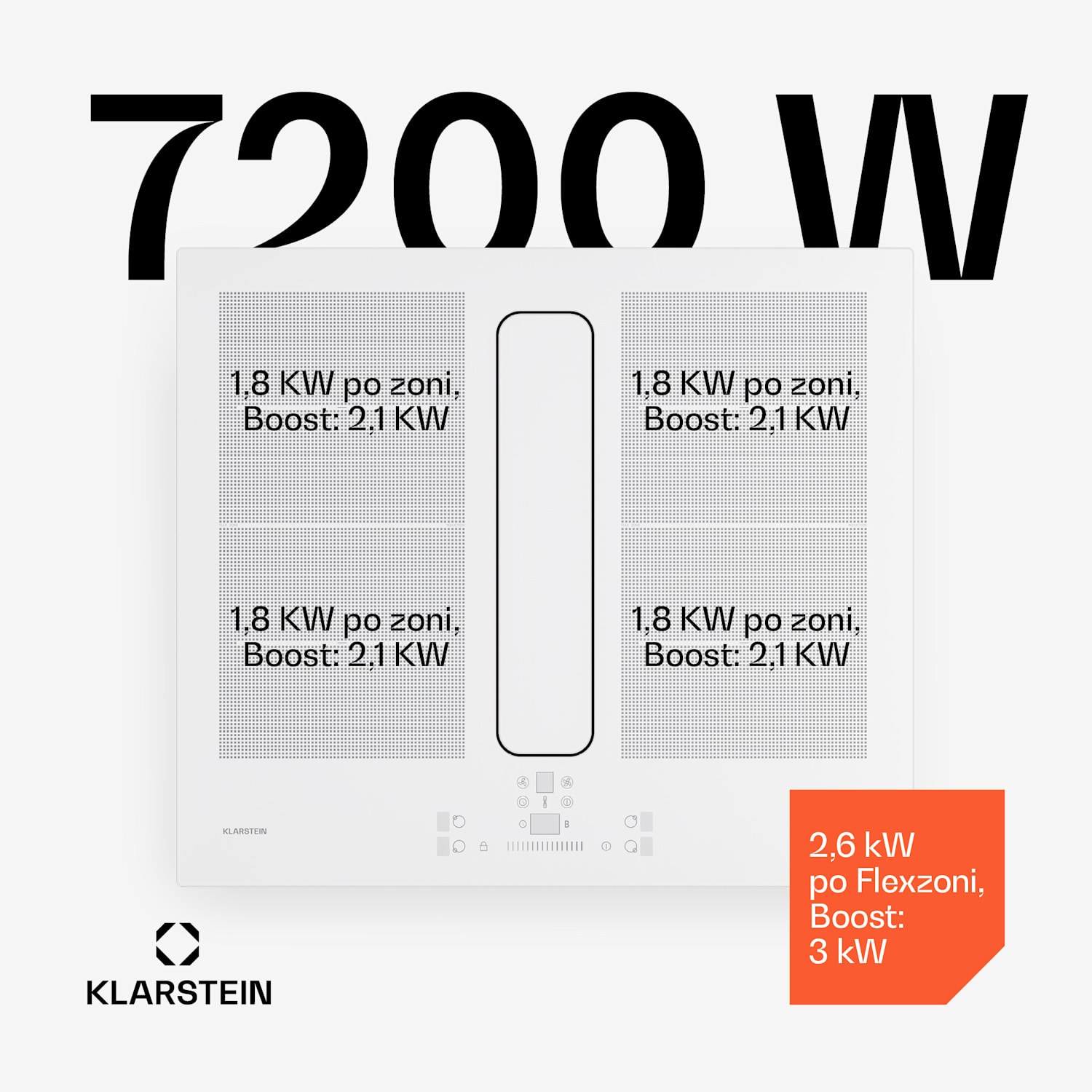 ChefFusion indukcijska ploča s kuhinjskom napom | 4 zone za kuhanje | 7200 W | 504,3 m³/h | 60 cm 60 cm | Bez okvira | Bijela