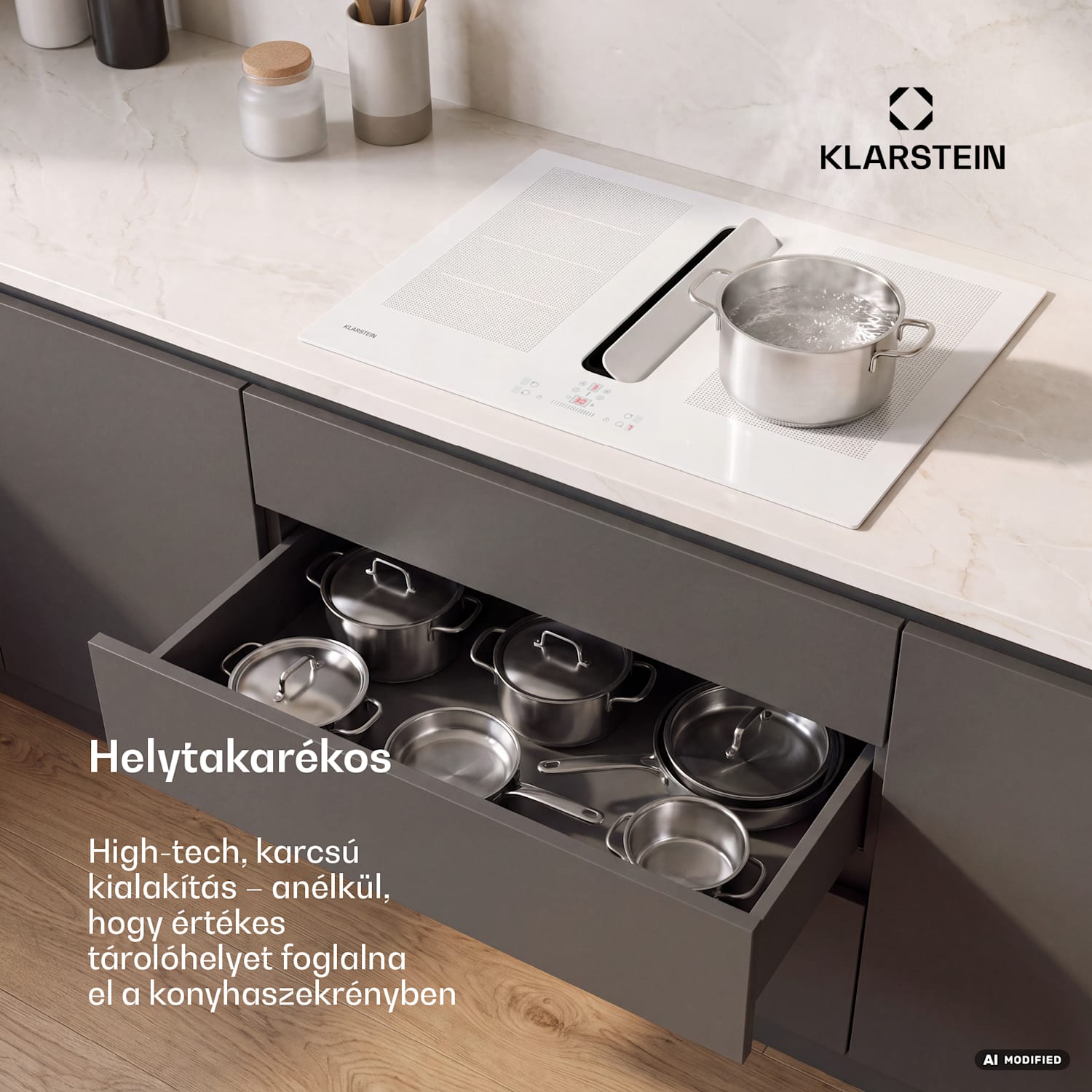 ChefFusion indukciós főzőlap páraelszívóval | 4 főzőzóna | 7200 W | 504,3 m³/h | 60 cm 60 cm | Keret nélküli | Fehér