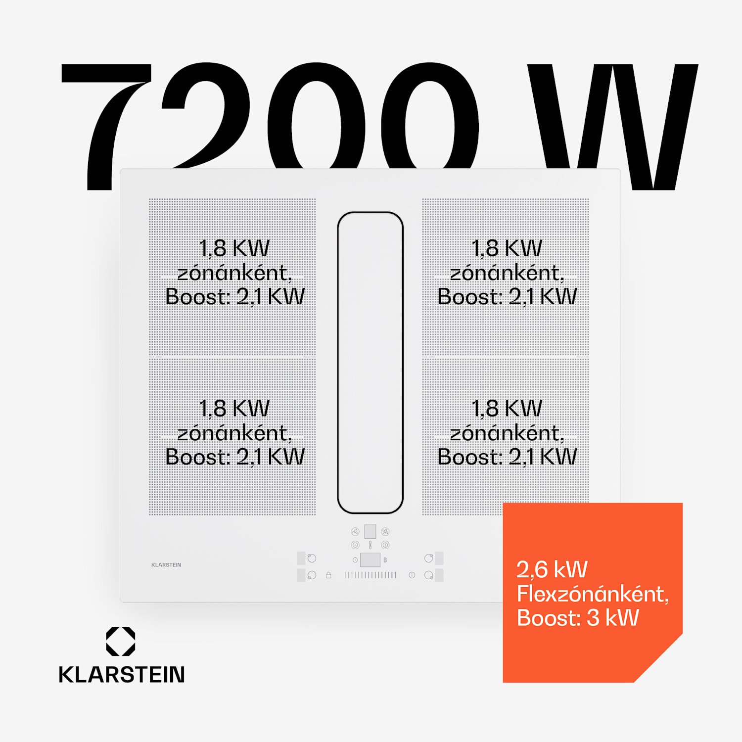 ChefFusion indukciós főzőlap páraelszívóval | 4 főzőzóna | 7200 W | 504,3 m³/h | 60 cm 60 cm | Keret nélküli | Fehér