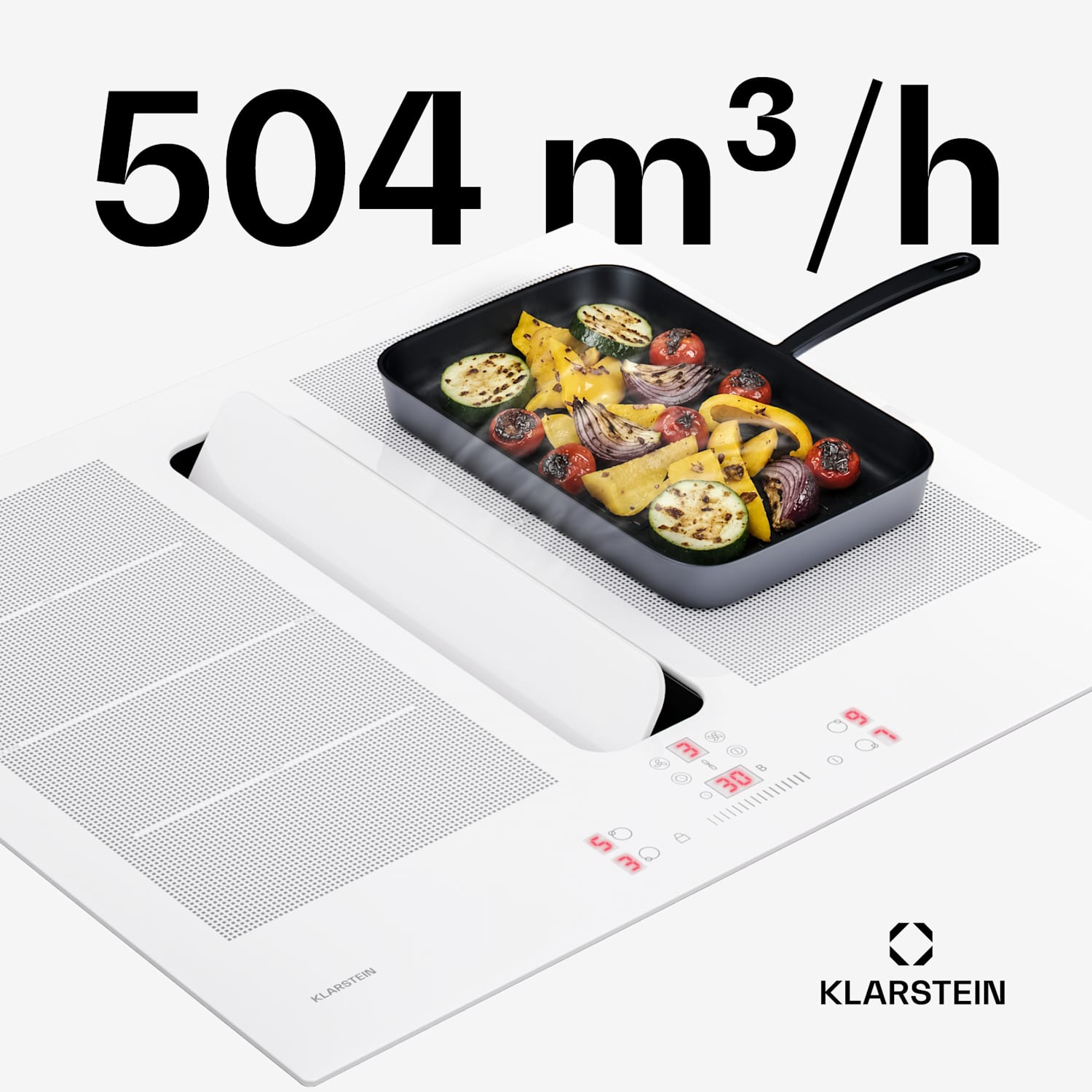 ChefFusion płyta indukcyjna z pochłaniaczem pary | 4 pola grzewcze | 7200 W | 504,3 m³/h | 60 cm 60 cm | Bez ramki | Biały