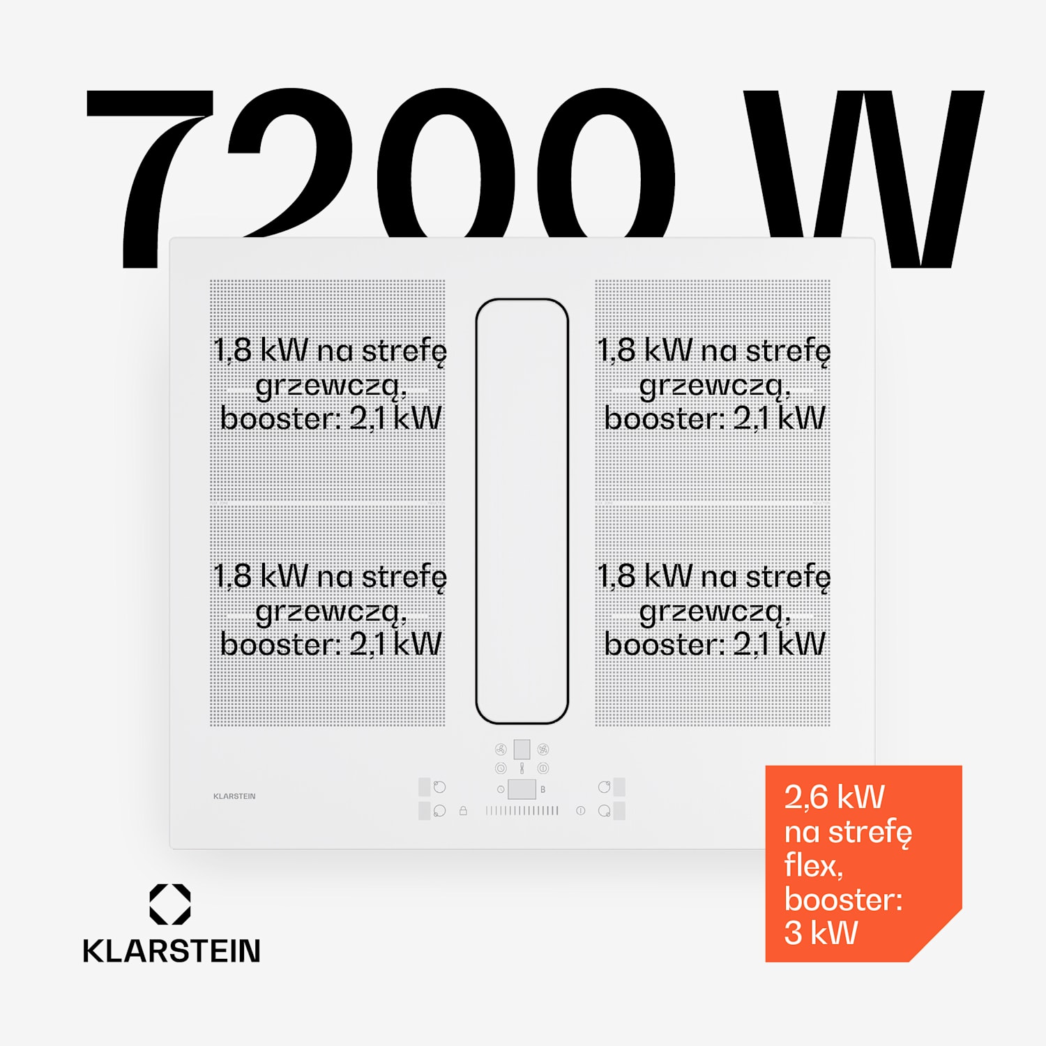ChefFusion płyta indukcyjna z pochłaniaczem pary | 4 pola grzewcze | 7200 W | 504,3 m³/h | 60 cm 60 cm | Bez ramki | Biały
