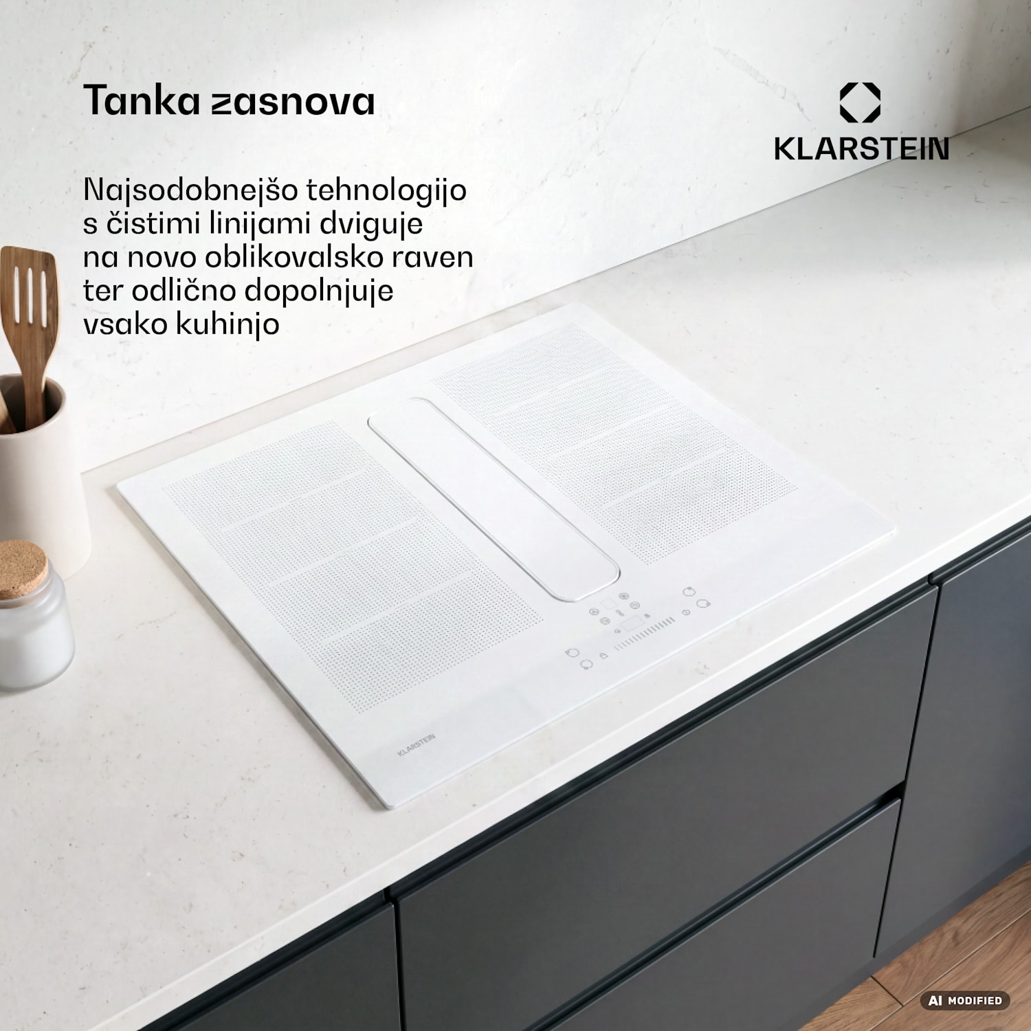 ChefFusion indukcijska kuhalna plošča s kuhinjsko napo | 4 kuhalne cone | 7200 W | 504,3 m³/h | 60 cm 60 cm | Brez okvira | Bela