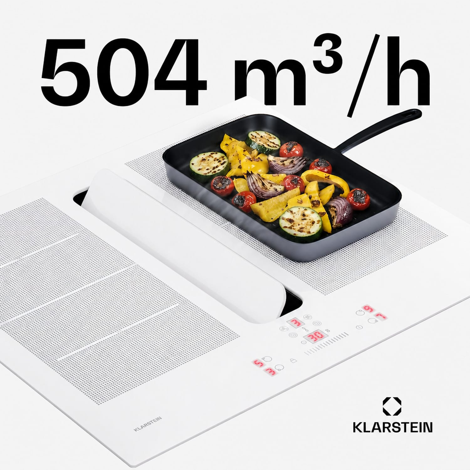 ChefFusion induktionshäll med fläkt | 4 kokzoner | 7200 W | 504,3 m³/h | 60 cm 60 cm | Ramlös | Vit