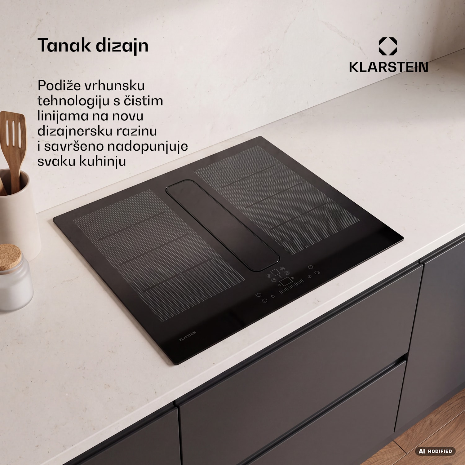 ChefFusion indukcijska ploča s kuhinjskom napom | 4 zone | 7200 W | 504,3 m³/h | 70 cm 70 cm | Bez okvira | Crna