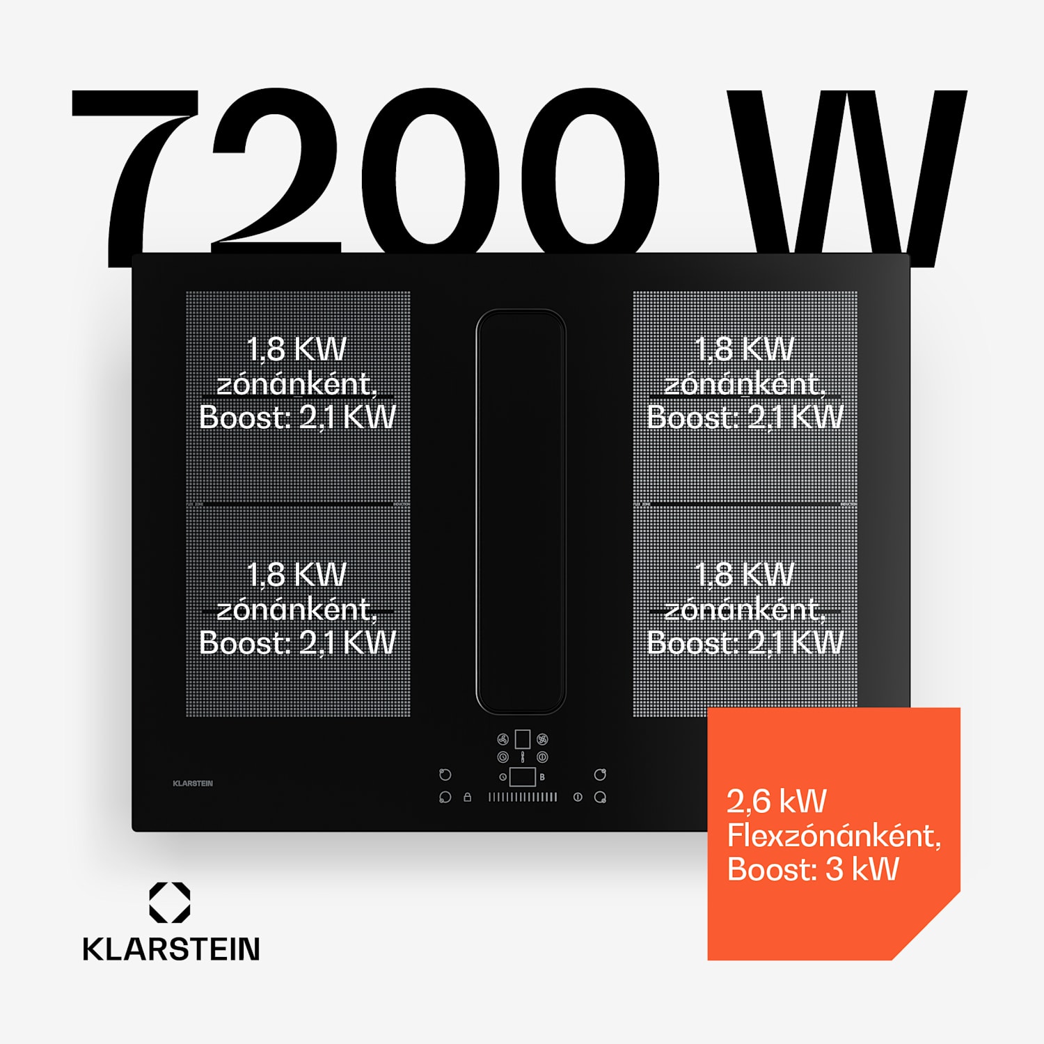 ChefFusion indukciós főzőlap páraelszívóval | 4 főzőzóna | 7200 W | 504,3 m³/h | 70 cm 70 cm | Keret nélküli | Fekete
