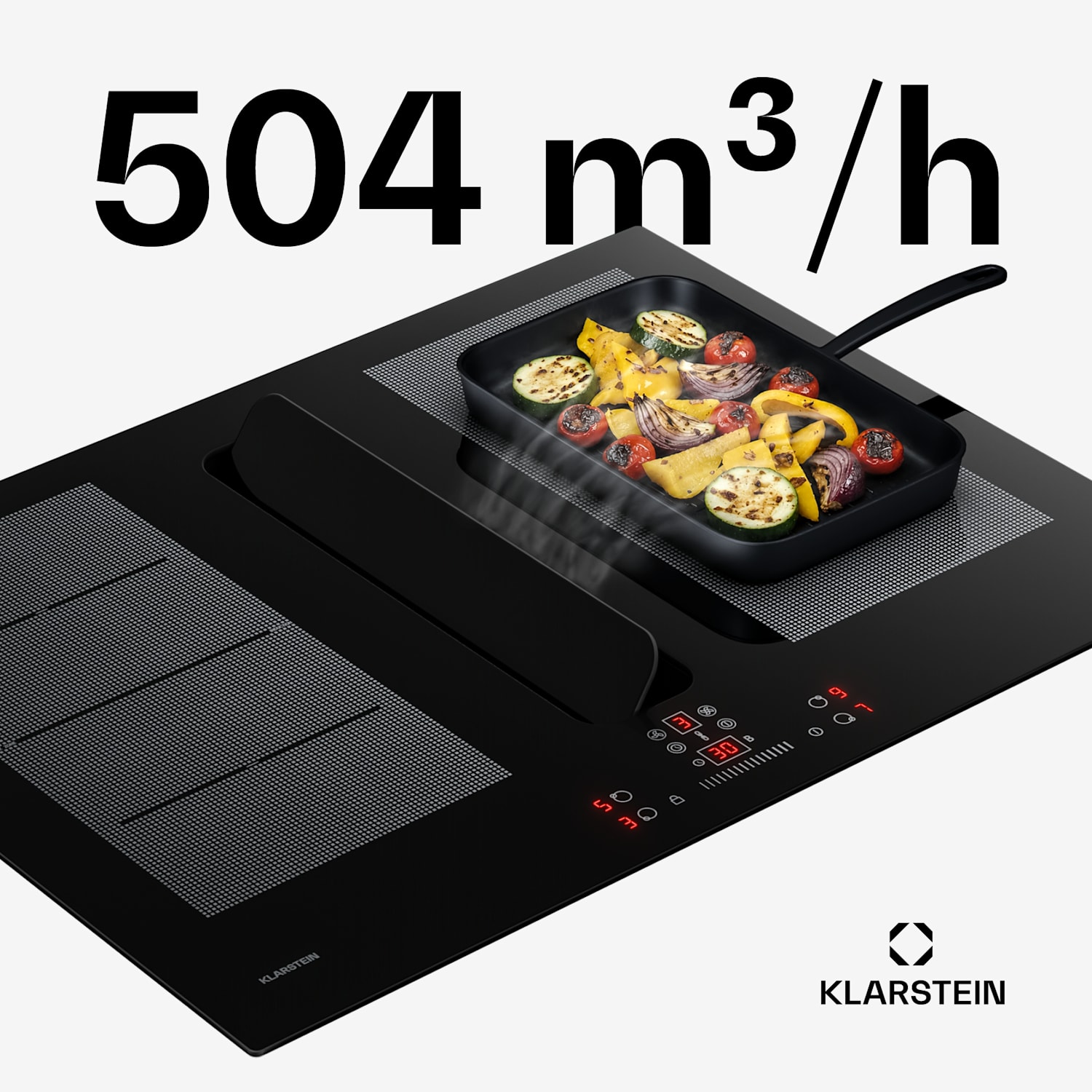 ChefFusion płyta indukcyjna z okapem | 4 pola grzewcze | 7200 W | 504,3 m³/h | 70 cm 70 cm | Bez ramki | Czarny